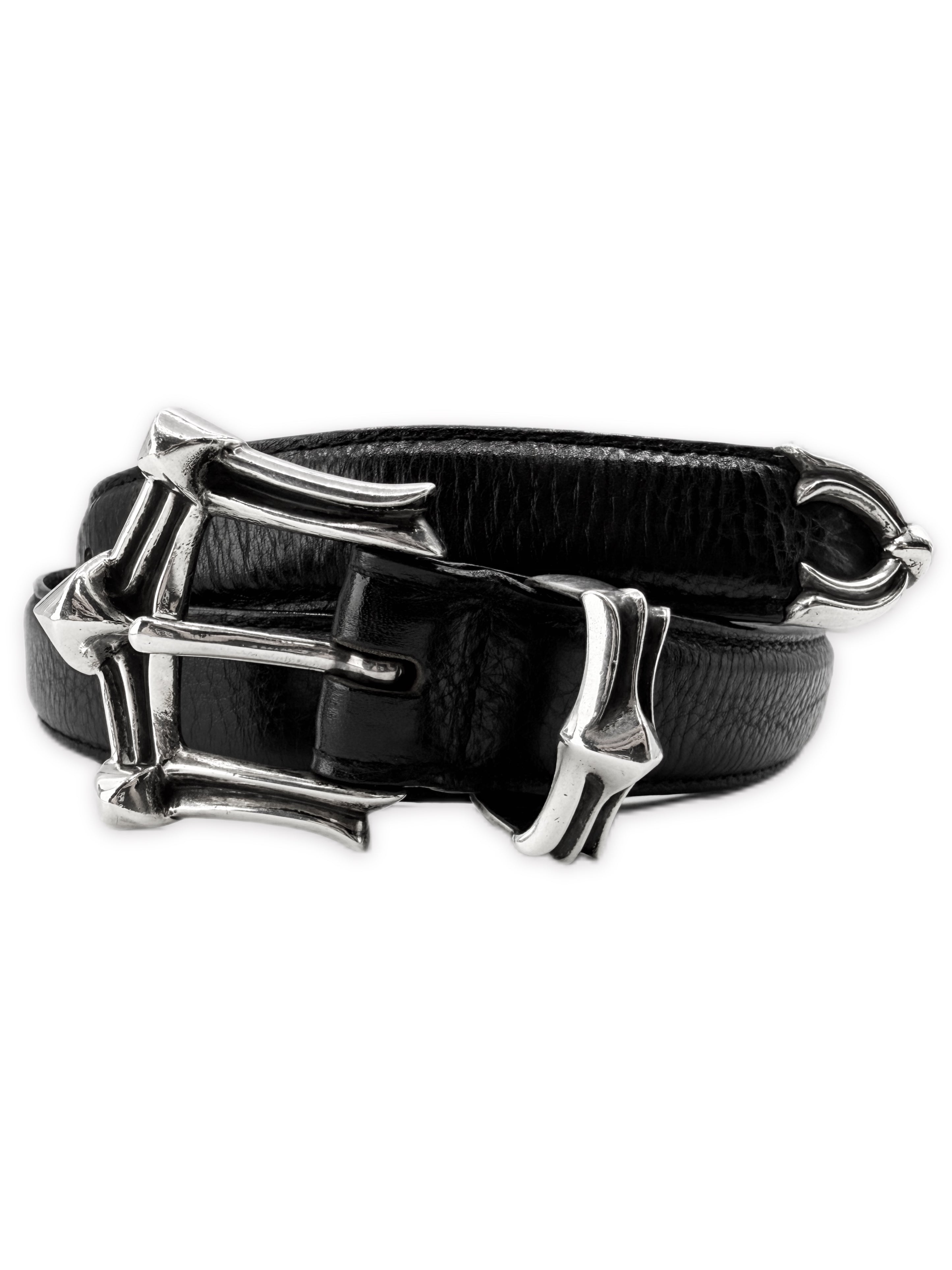 Chrome Hearts Waxed Punk 1 in Silver 3 Piece Leather Belt