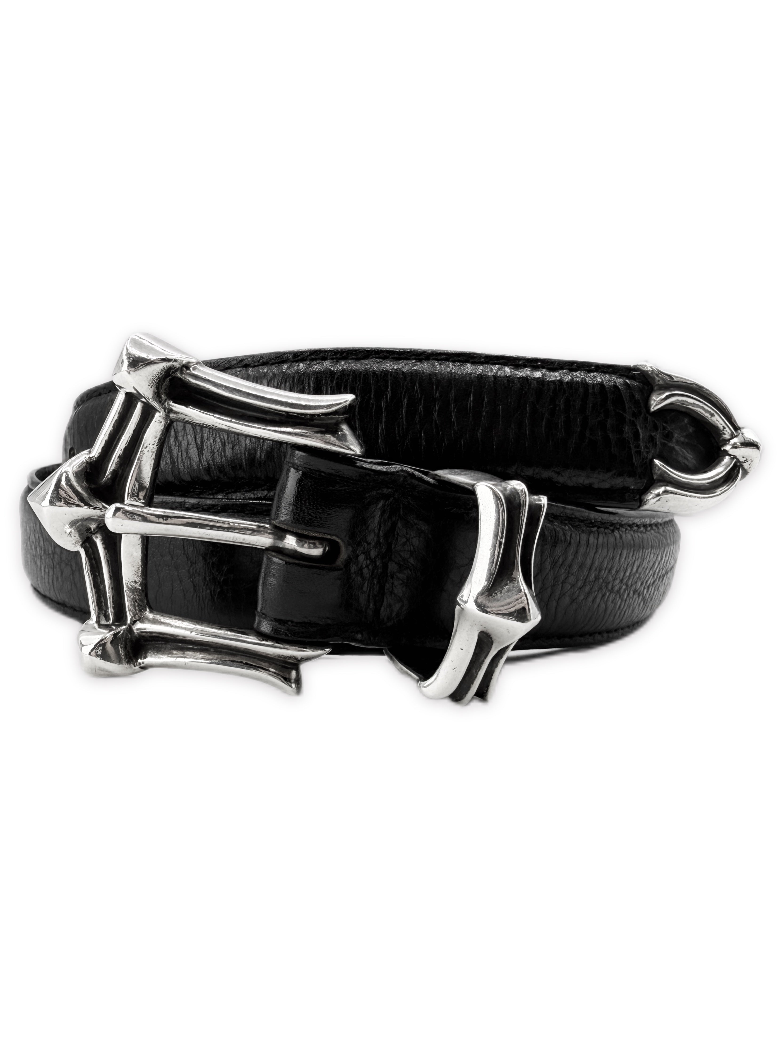 Chrome Hearts Waxed Punk 1 in Silver 3 Piece Leather Belt