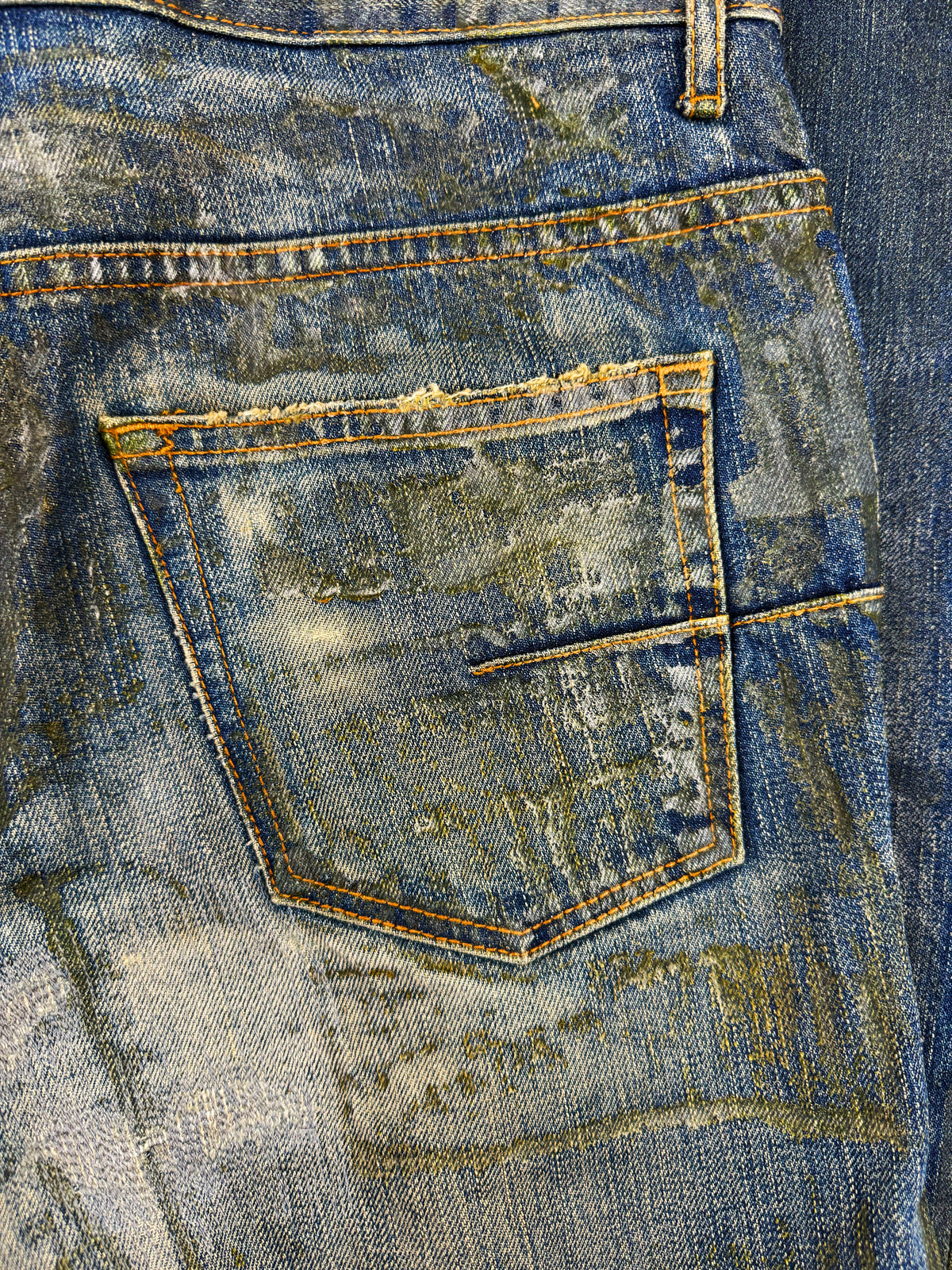 AW06 Dior Homme by Hedi Slimane ‘Luster’ Clawmark Waxed Blue Denim Jeans