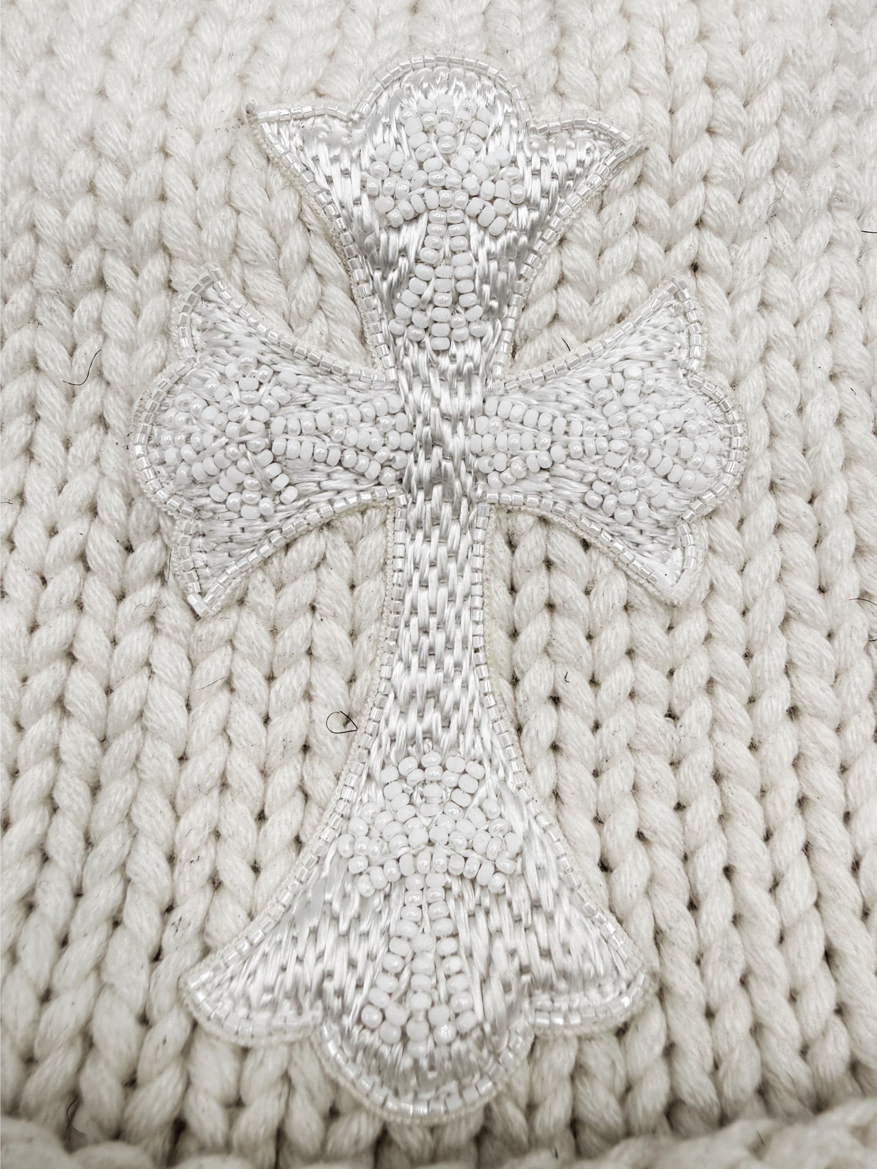 Chrome Hearts Beaded Cross White Rhodium Knit Beanie