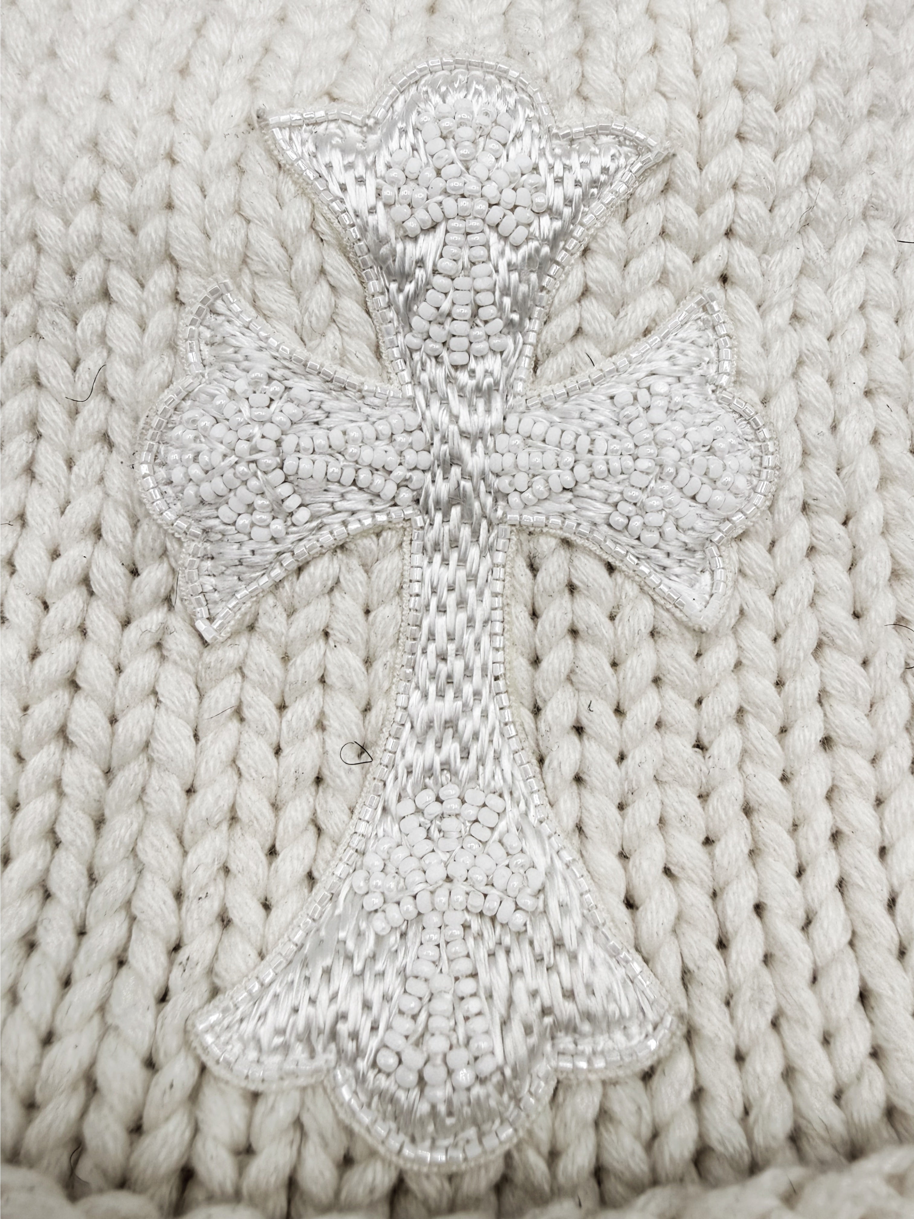 Chrome Hearts Beaded Cross White Rhodium Knit Beanie