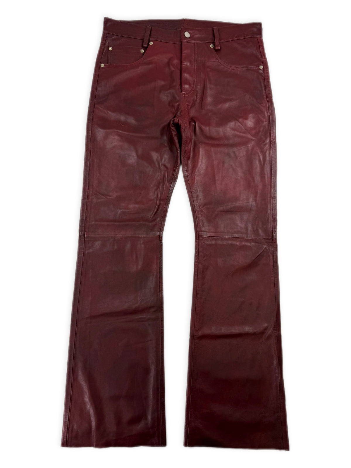 AW24 Enfants Riches Deprimes Oxblood Flared Lambskin Leather Pants