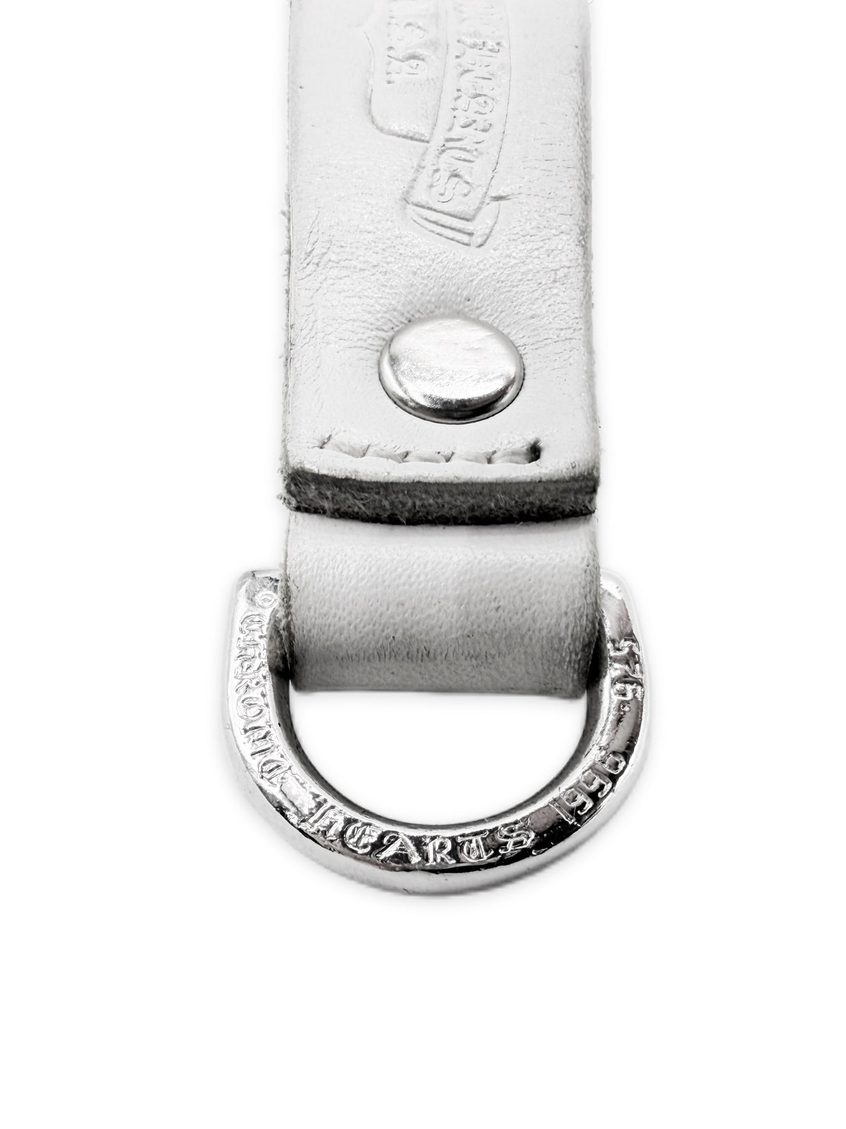 Chrome Hearts Rhodium Fleur White Leather D-Ring Belt Loop Keychain