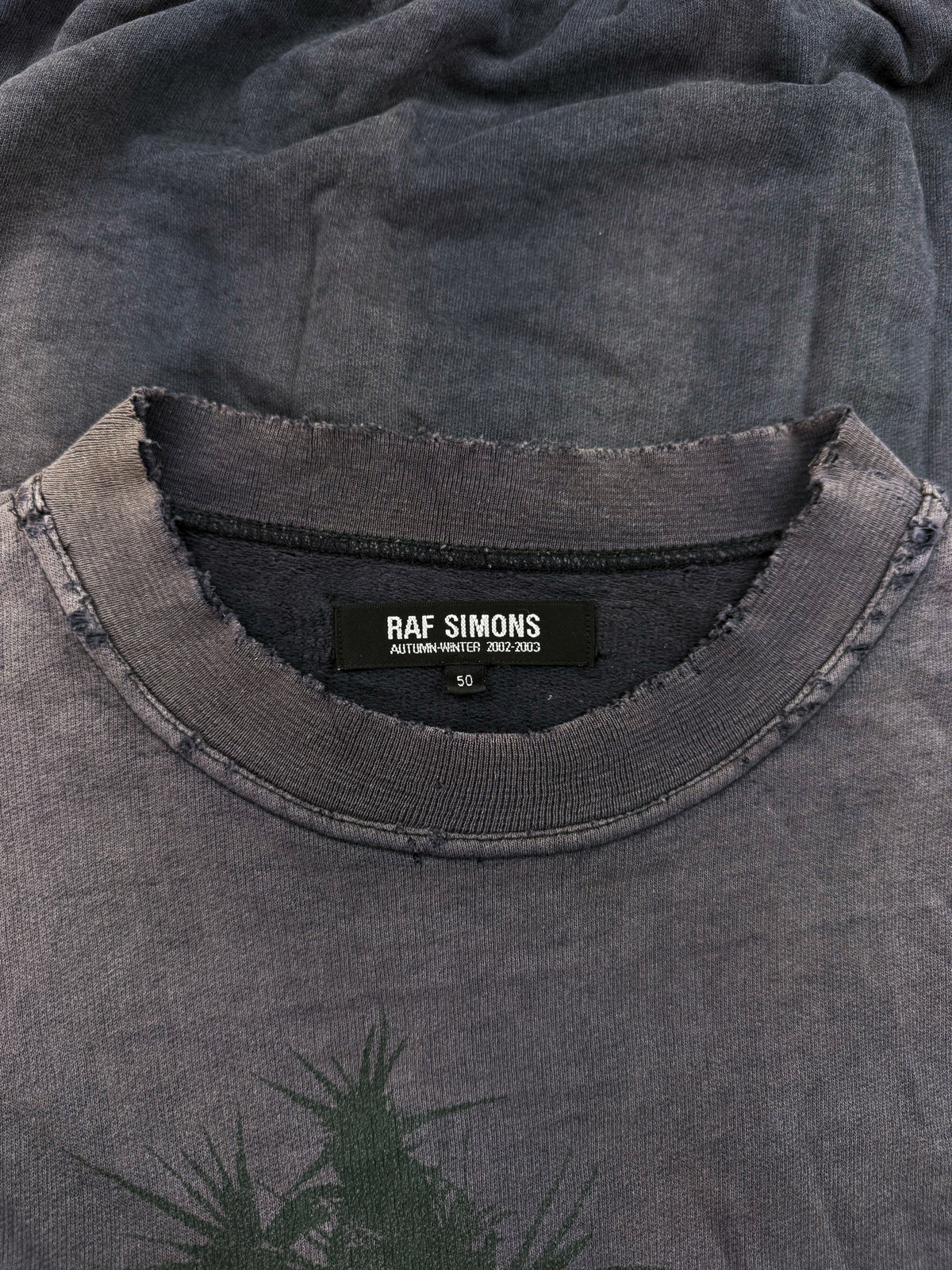 AW02 Raf Simons ‘Thorns’ Virginia Creeper Raglan Sun Faded Navy Blue Crewneck