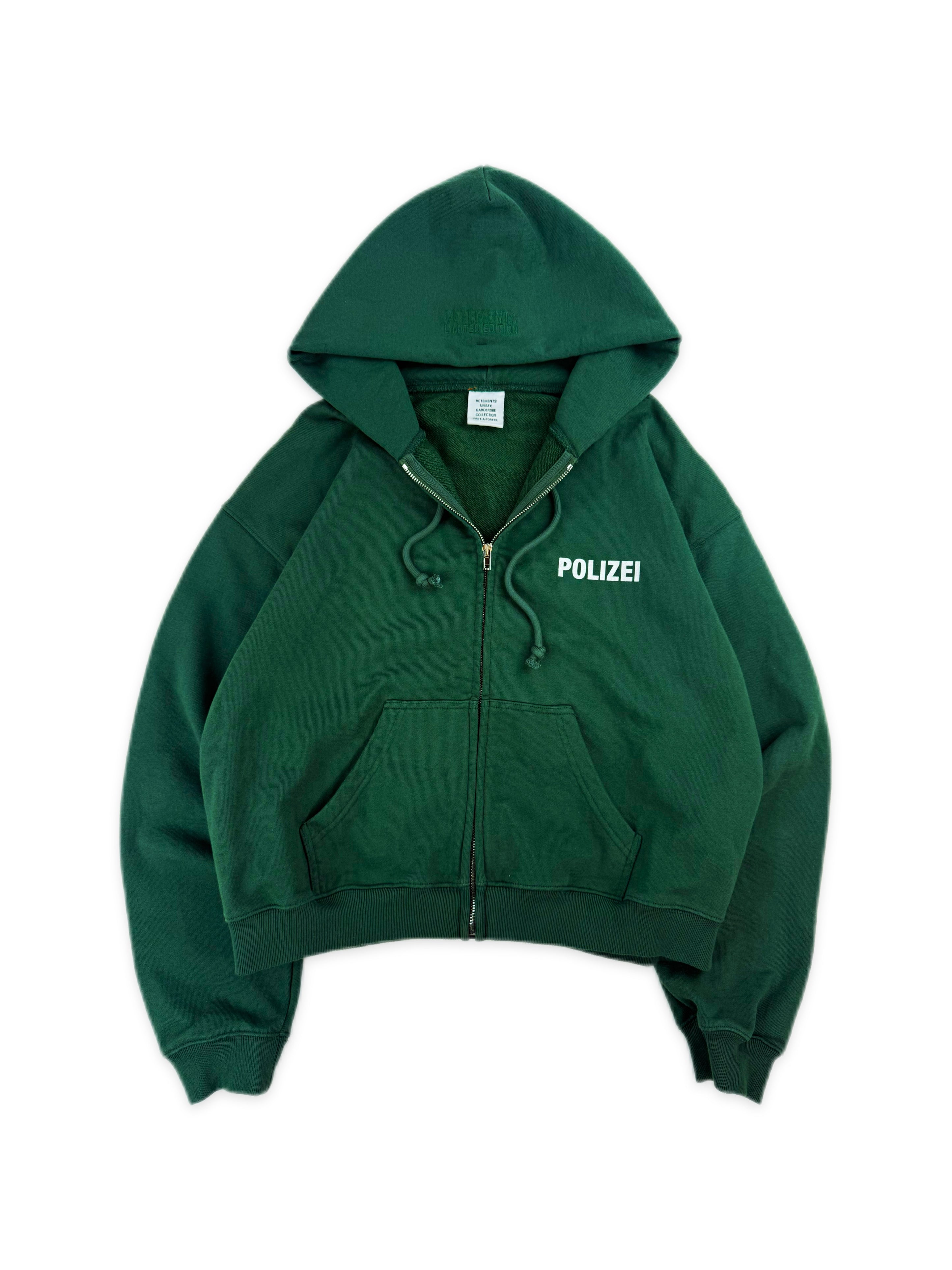 SS16 Vetements ‘Polizei’ Zip Up Green Sogan Hoodie