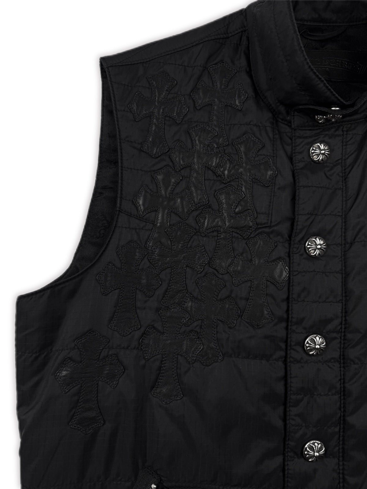 Chrome Hearts 12 Leather Cross Patch Flooded Black Nylon Vest
