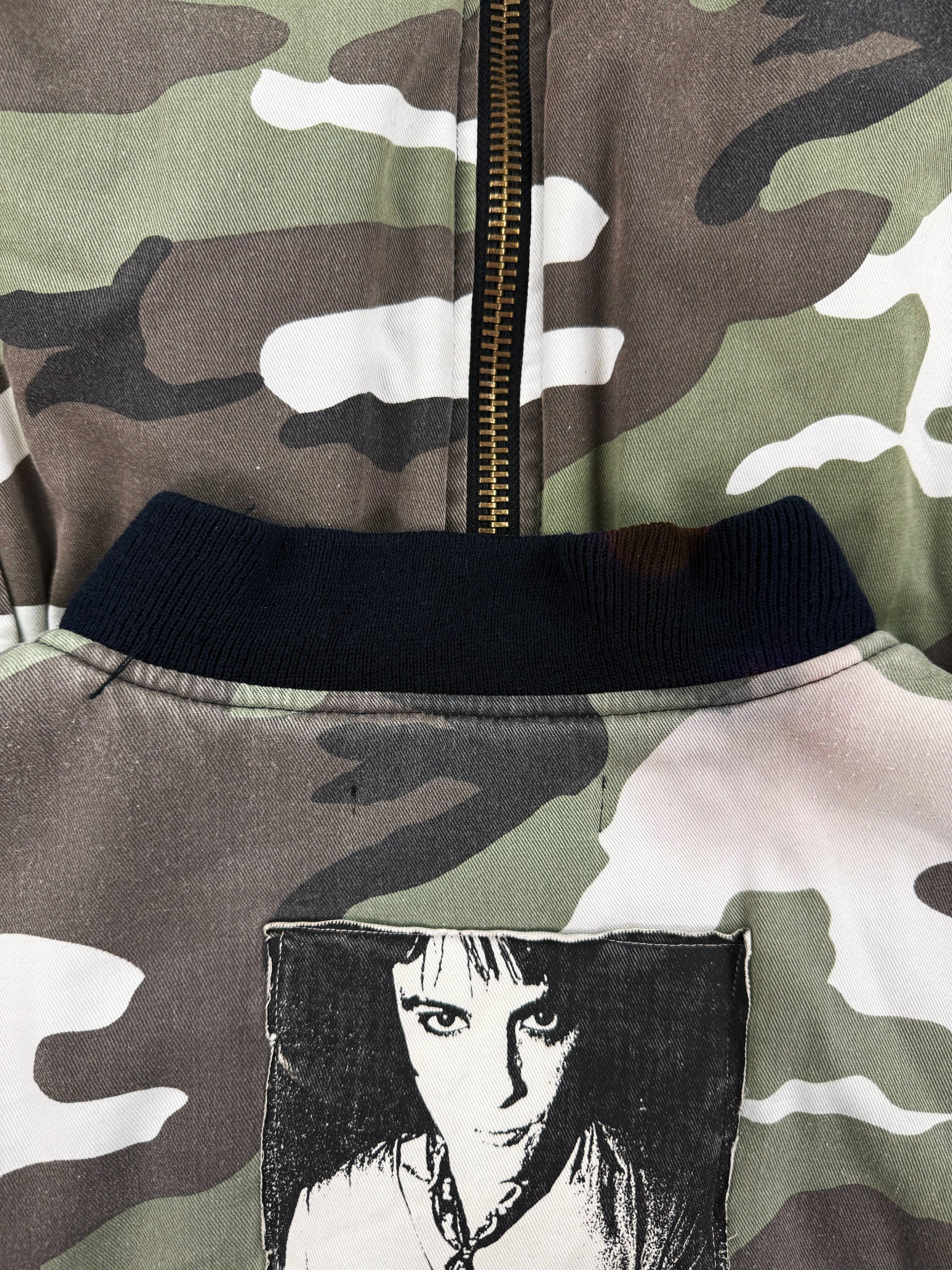 AW01 Raf Simons ‘Riot Riot Riot’ Snow Camouflage Patched Bomber Jacket