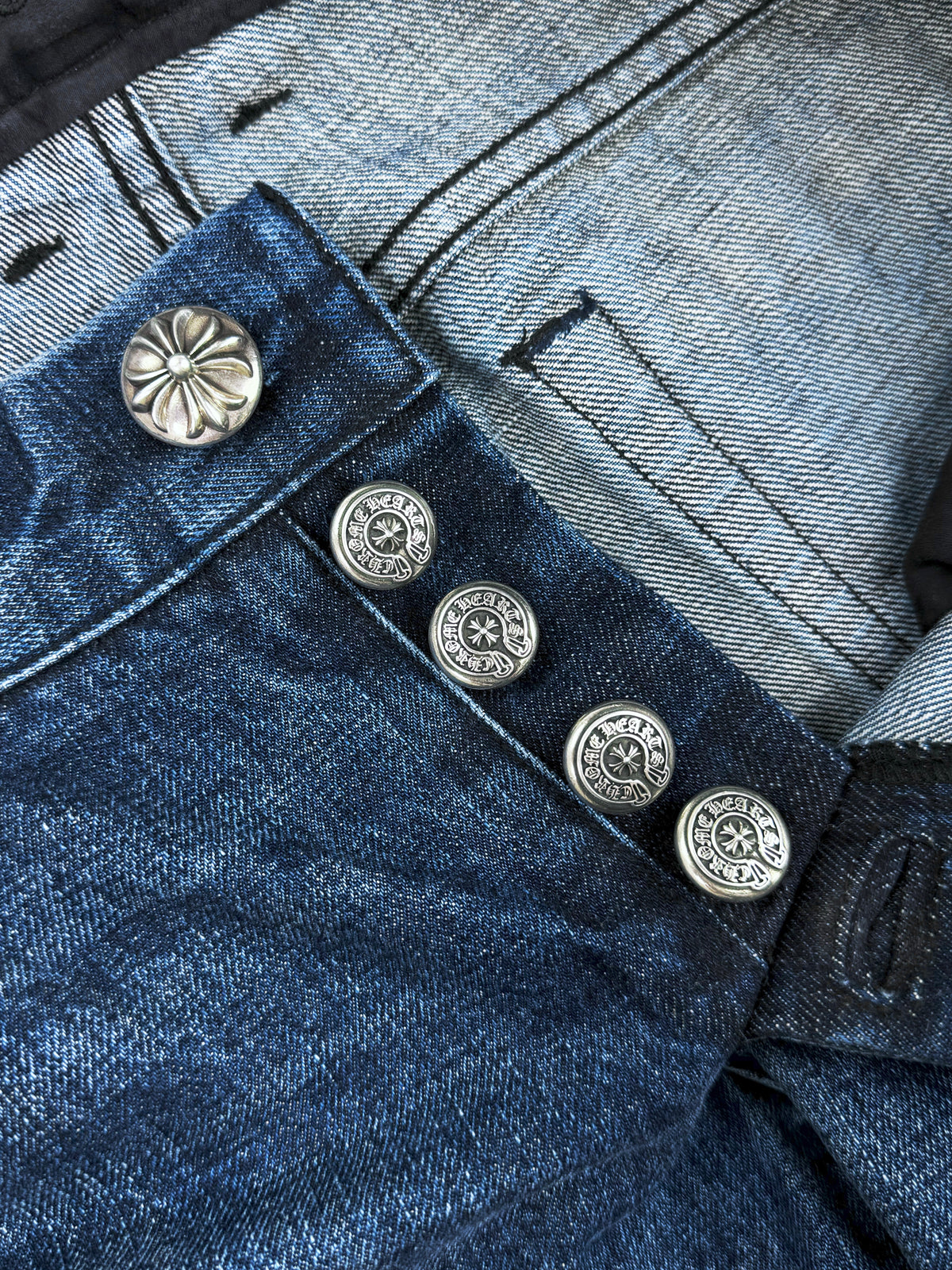 Chrome Hearts FU Cut Flared Leg Blue Wash .925 Silver Denim Jeans