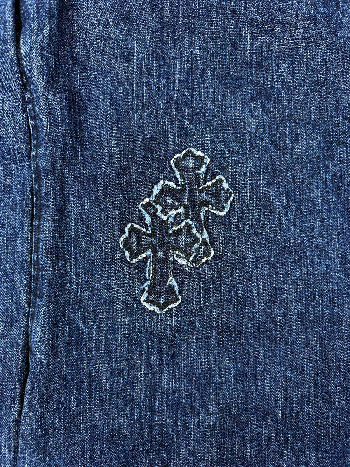 Chrome Hearts Denim Cross Patch Blue Work Shirt Jacket