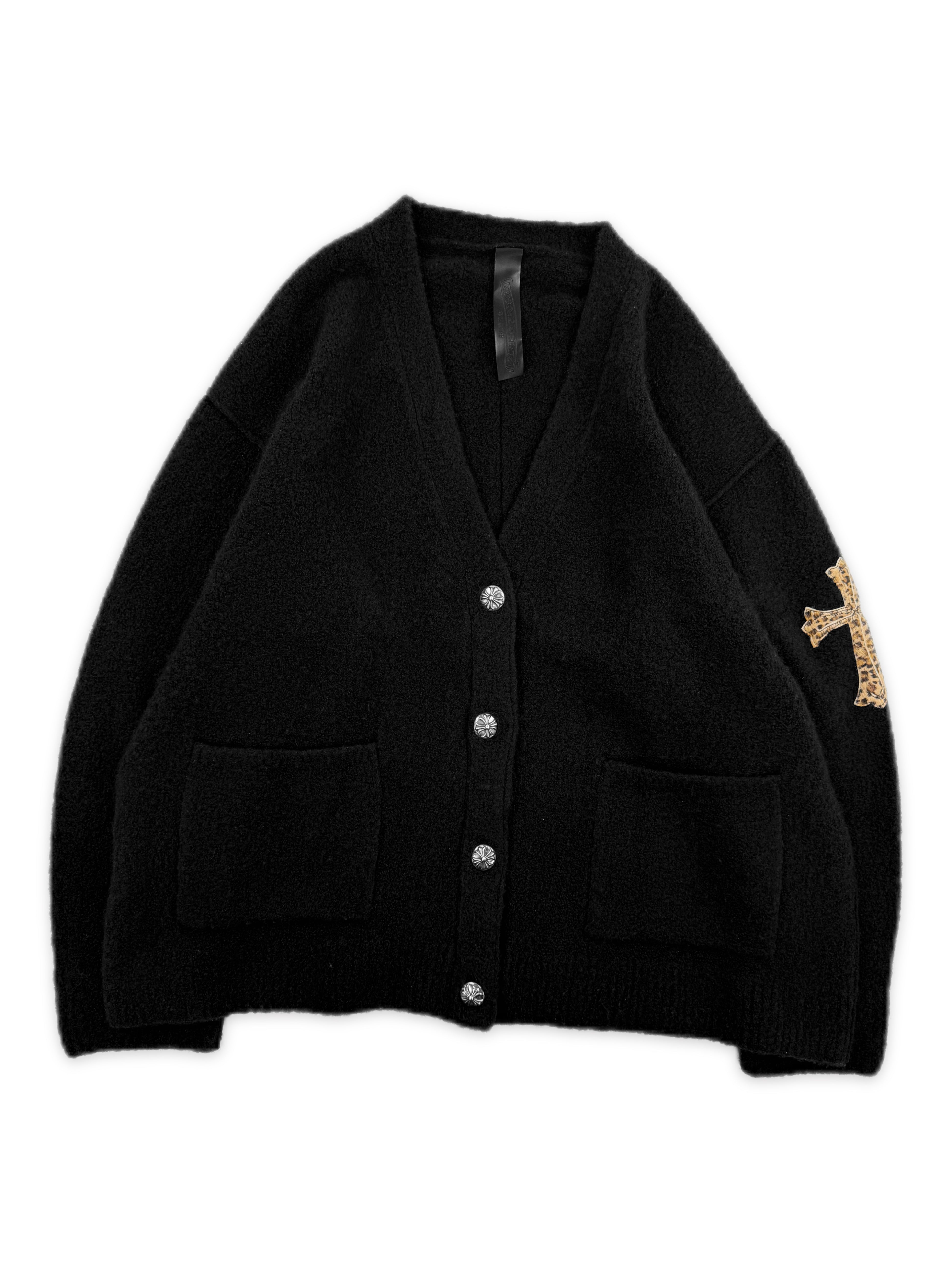 Chrome Hearts Cheetah Pony Hair Cross Patch Cashmere Cardigan
