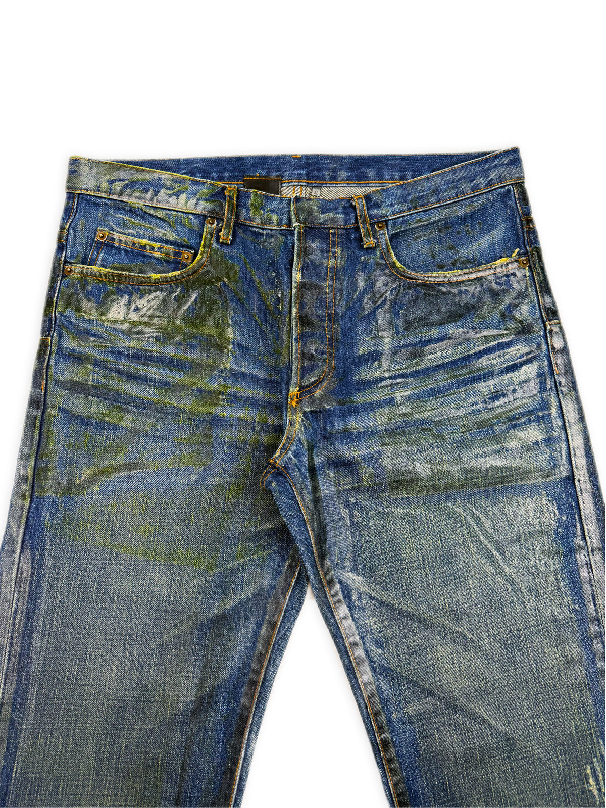 AW06 Dior Homme by Hedi Slimane ‘Luster’ Clawmark Waxed Blue Denim Jeans