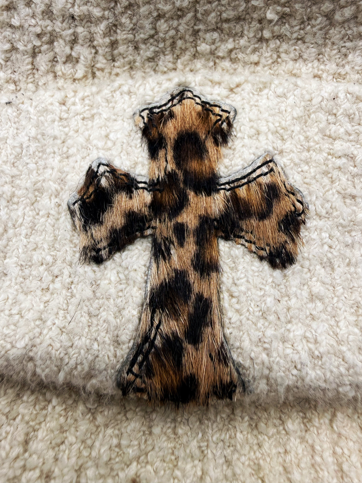 Chrome Hearts Cheetah Pony Hair Cross Patch Rhodium Beanie