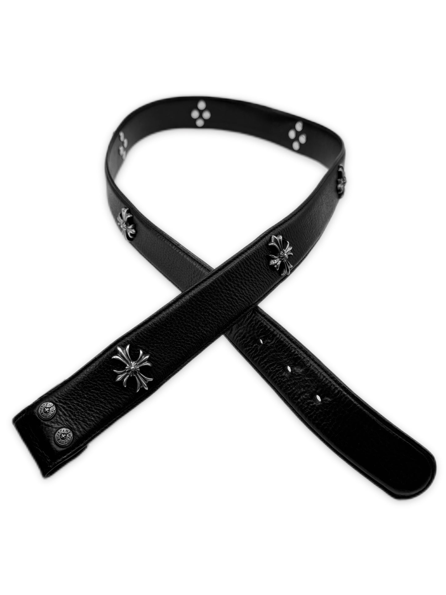 Chrome Hearts Plus Cross Pendant Black Leather .925 Silver Belt Strap