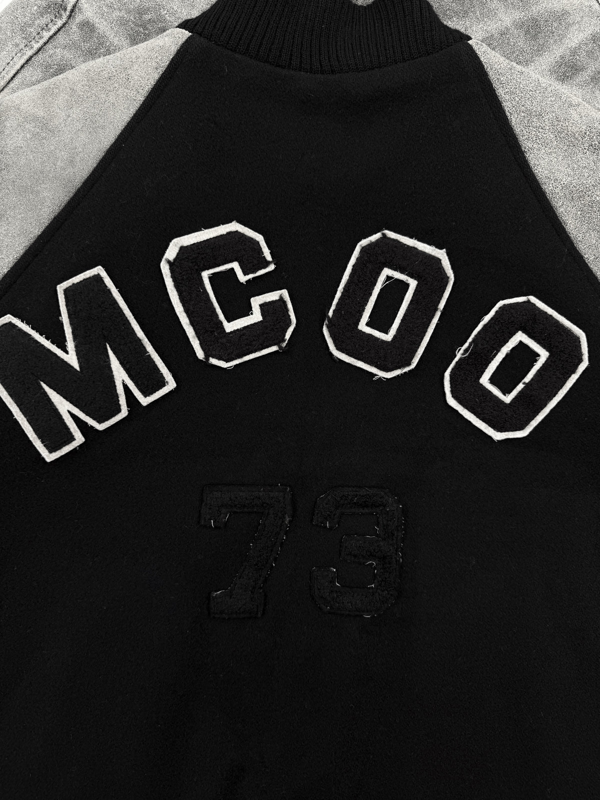 AW02 Raf Simons Virginia Creeper Leather Sleeve Chenille Patch Varsity Jacket