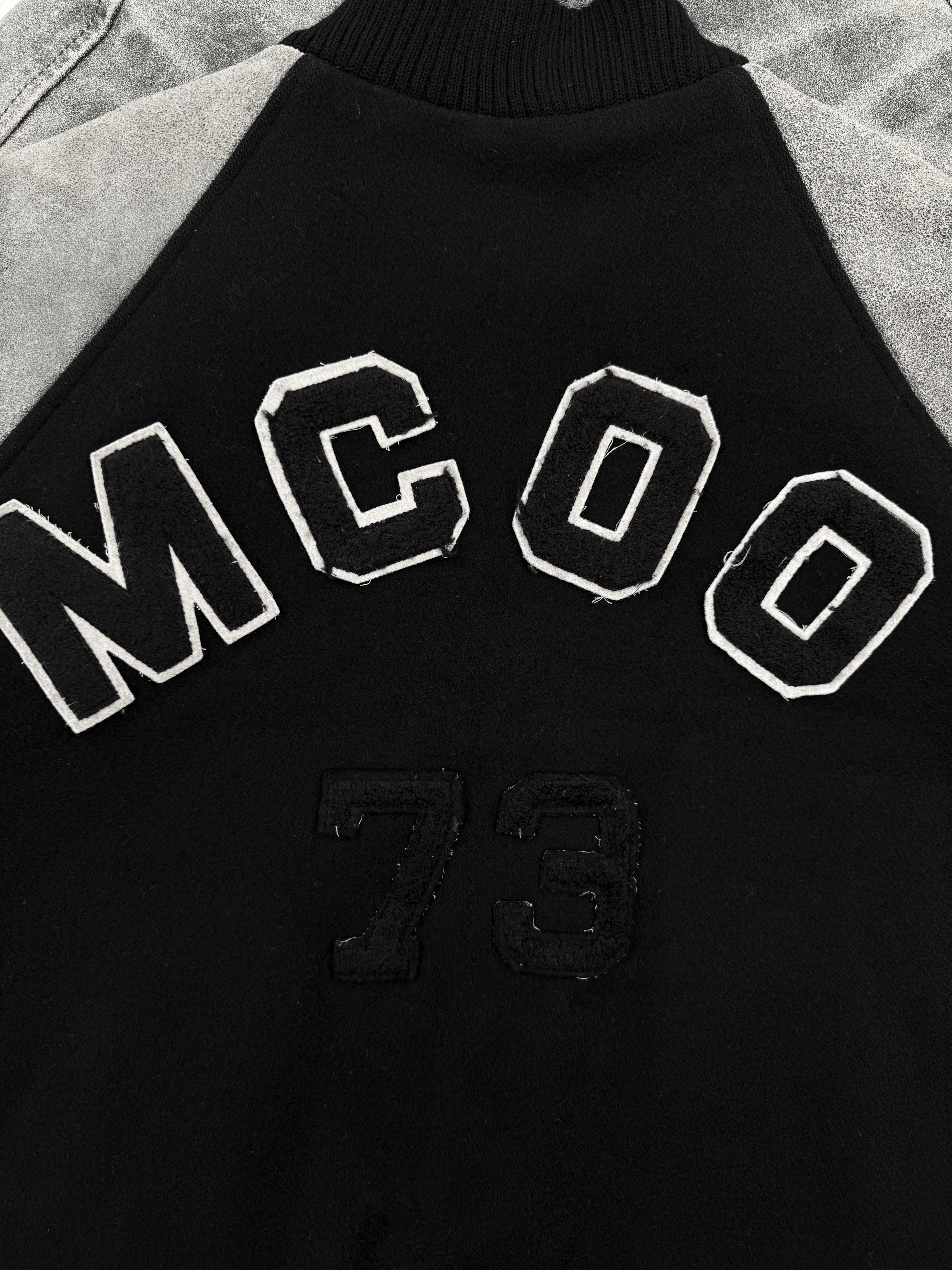 AW02 Raf Simons Virginia Creeper Leather Sleeve Chenille Patch Varsity Jacket