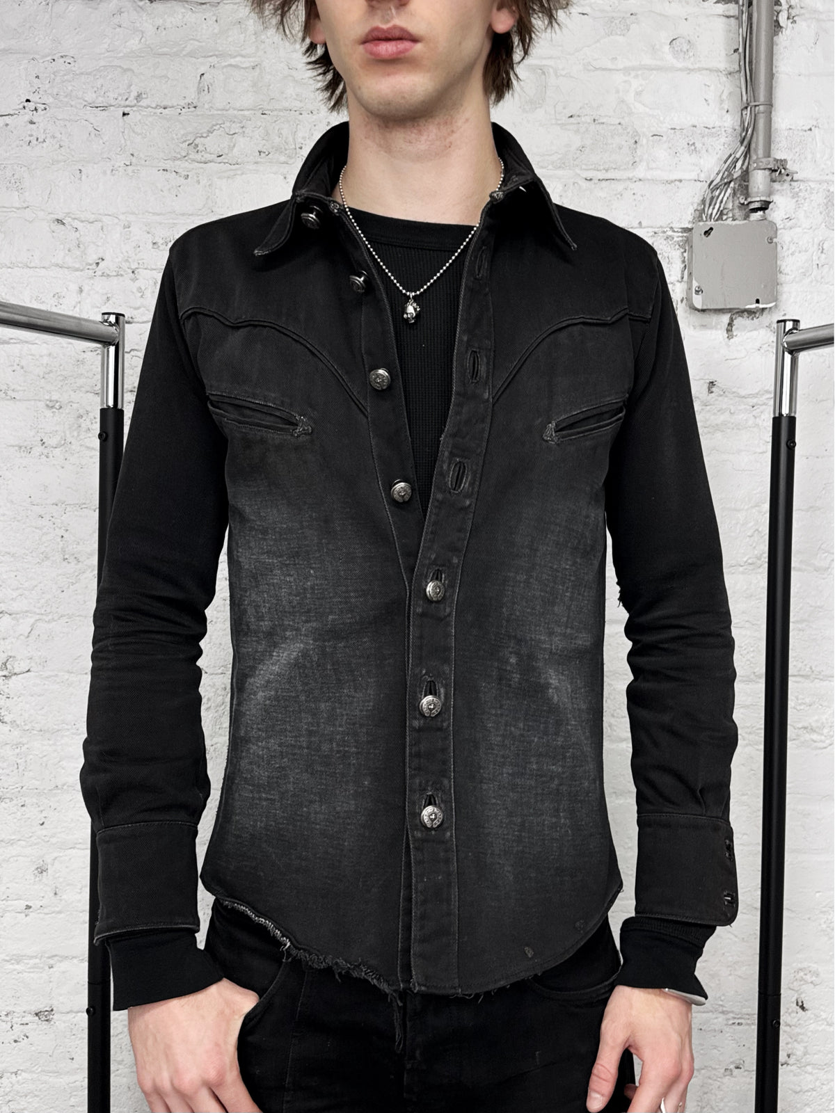 Chrome Hearts Western Fleur .925 Silver Black Denim Shirt Jacket