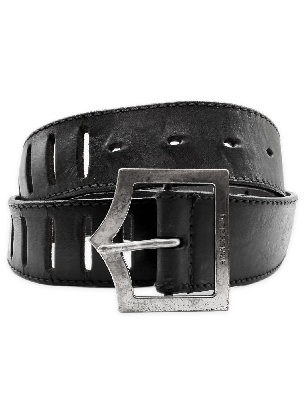 SS05 Dior Homme Cut Out D Buckle Black Leather Belt