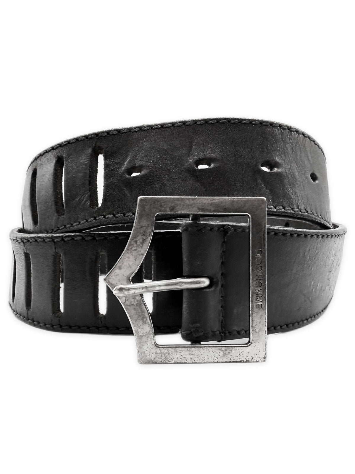 SS05 Dior Homme Cut Out D Buckle Black Leather Belt