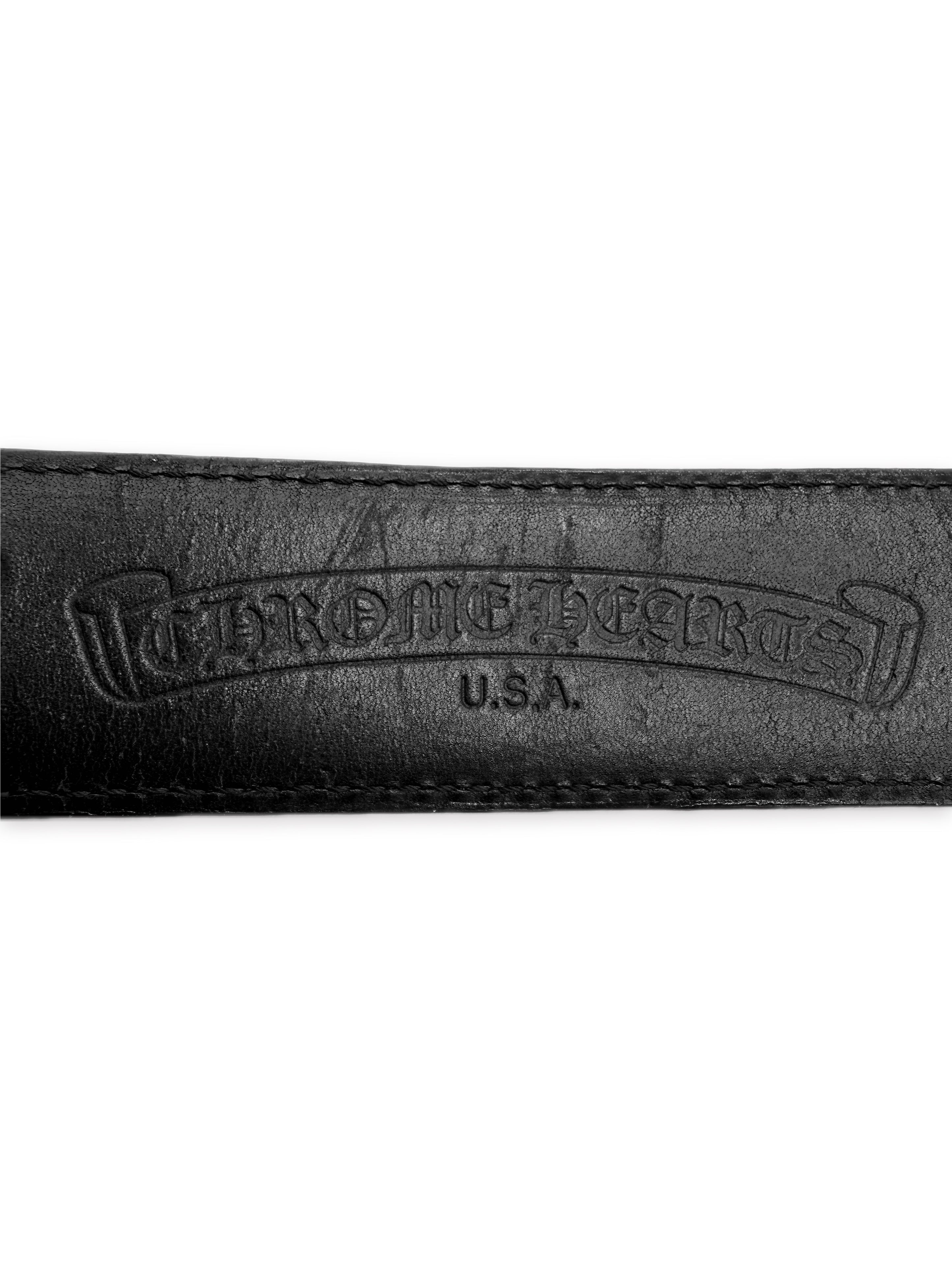 Chrome Hearts Cross Pendant Floral Snap .925 Silver Leather Belt Strap