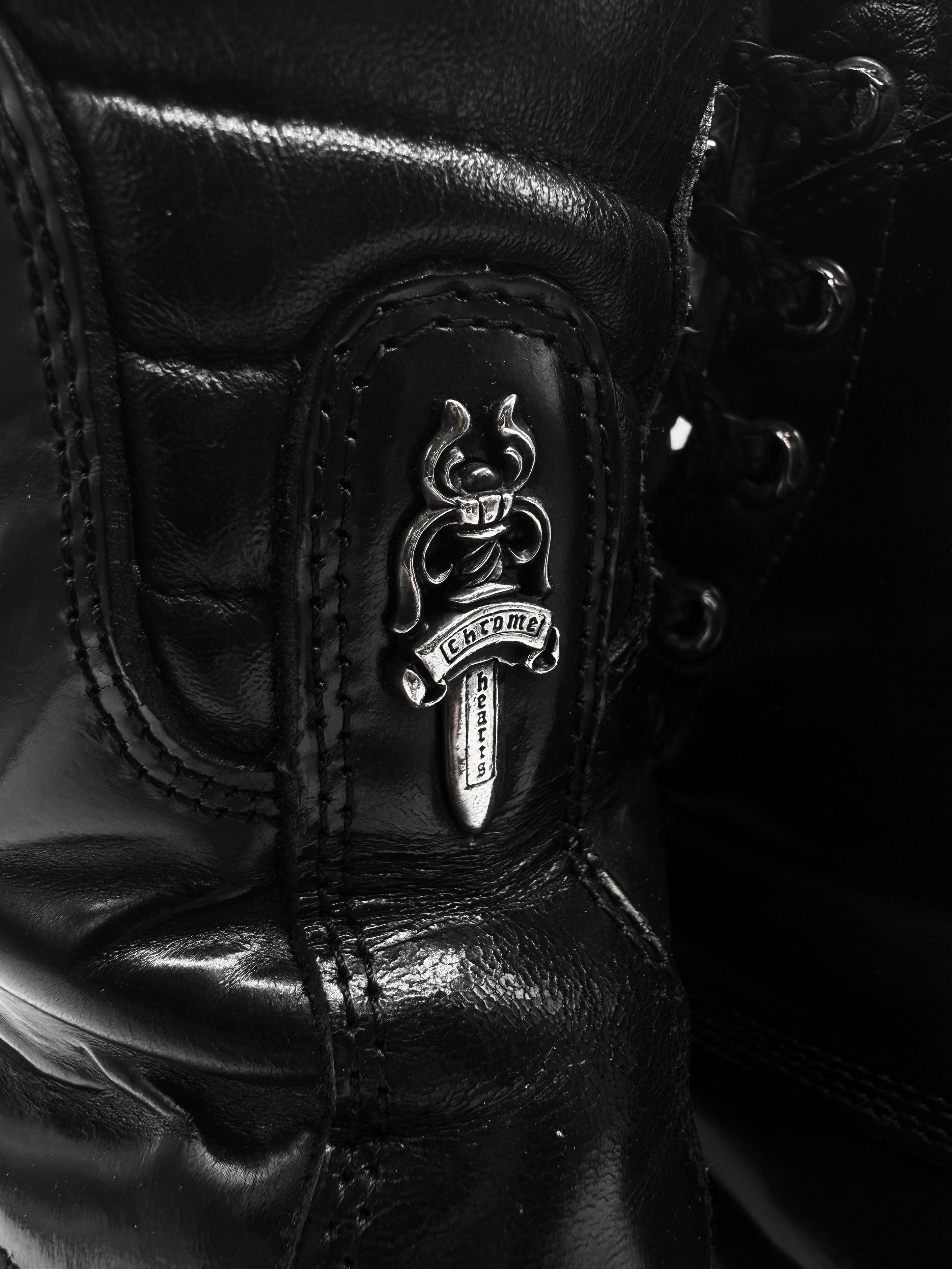 Chrome Hearts x Chippewa Fireman Zip Dagger Patent Leather Boots