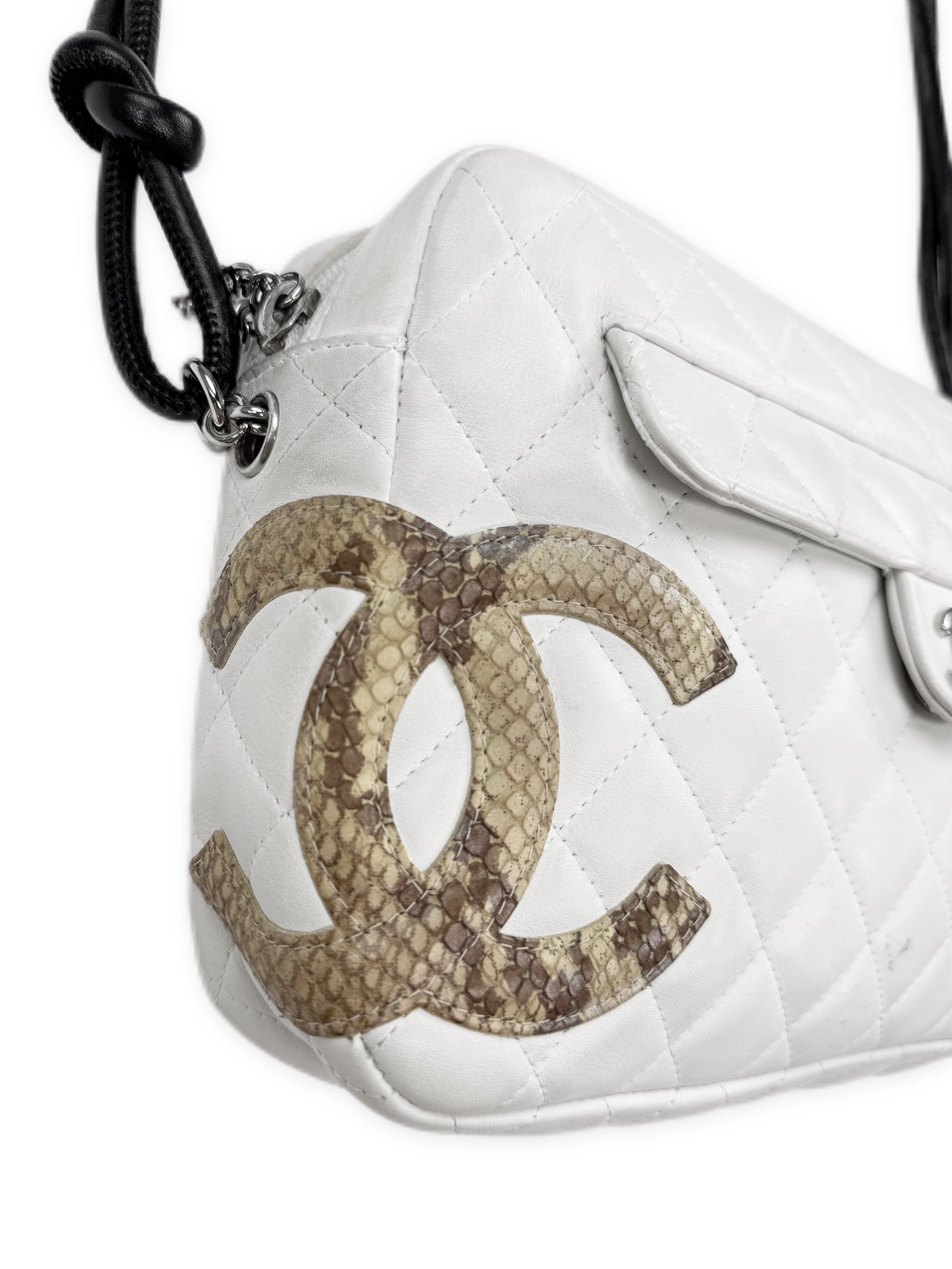 Chanel Python CC Logo Quilted Ligne Cambon Leather Bag