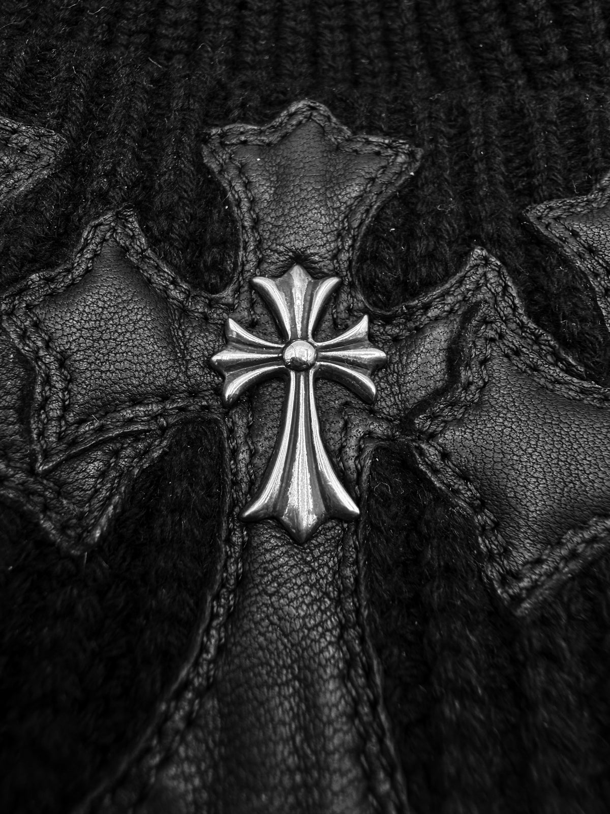 Chrome Hearts Triple Cross Patch Silver Pendant Beanie