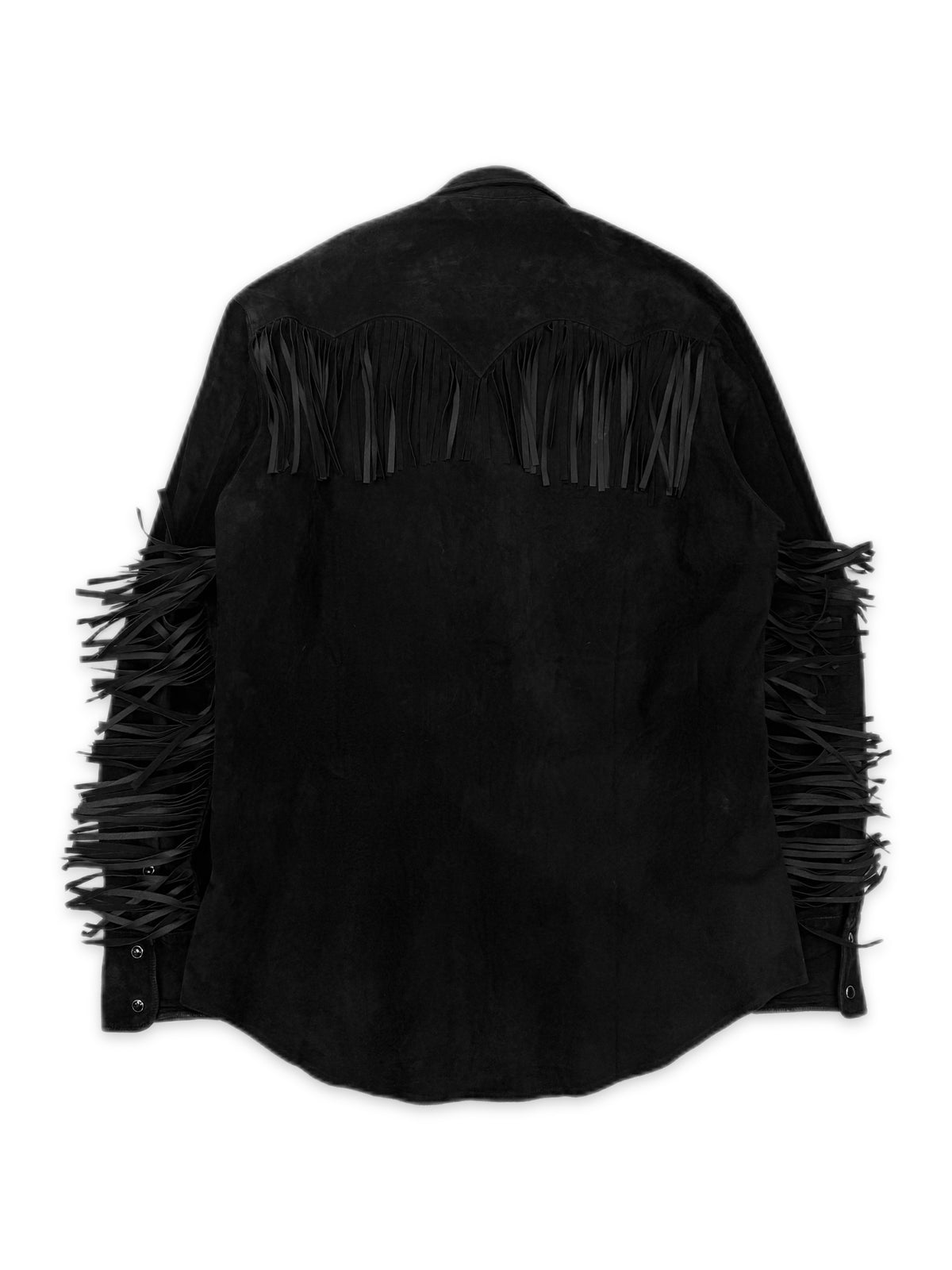 Chrome Hearts Western Fringe Pearl Snap Suede Black Shirt Jacket