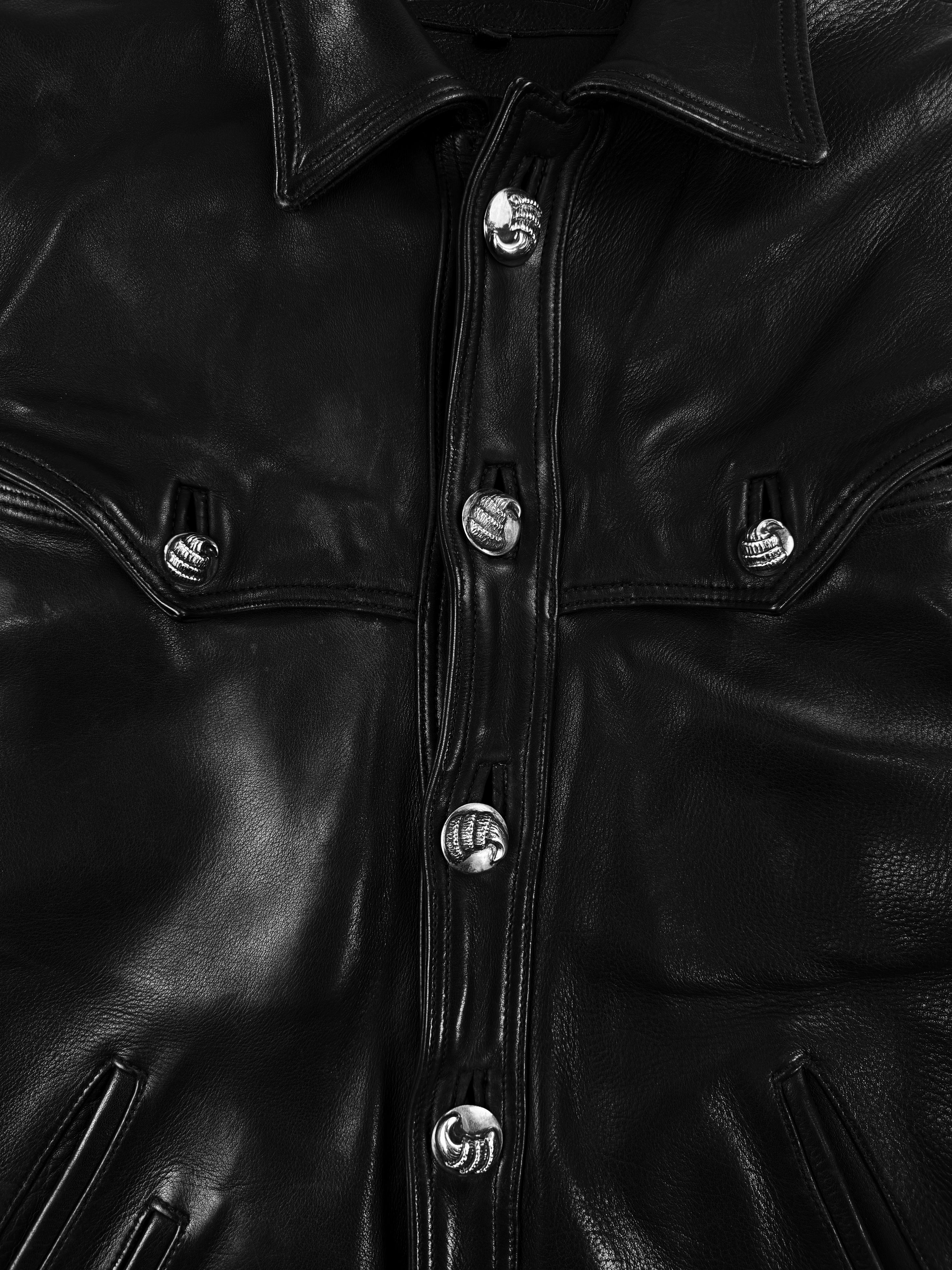 1993 Chrome Hearts Talon Button Leather Moto Fleur Jacket