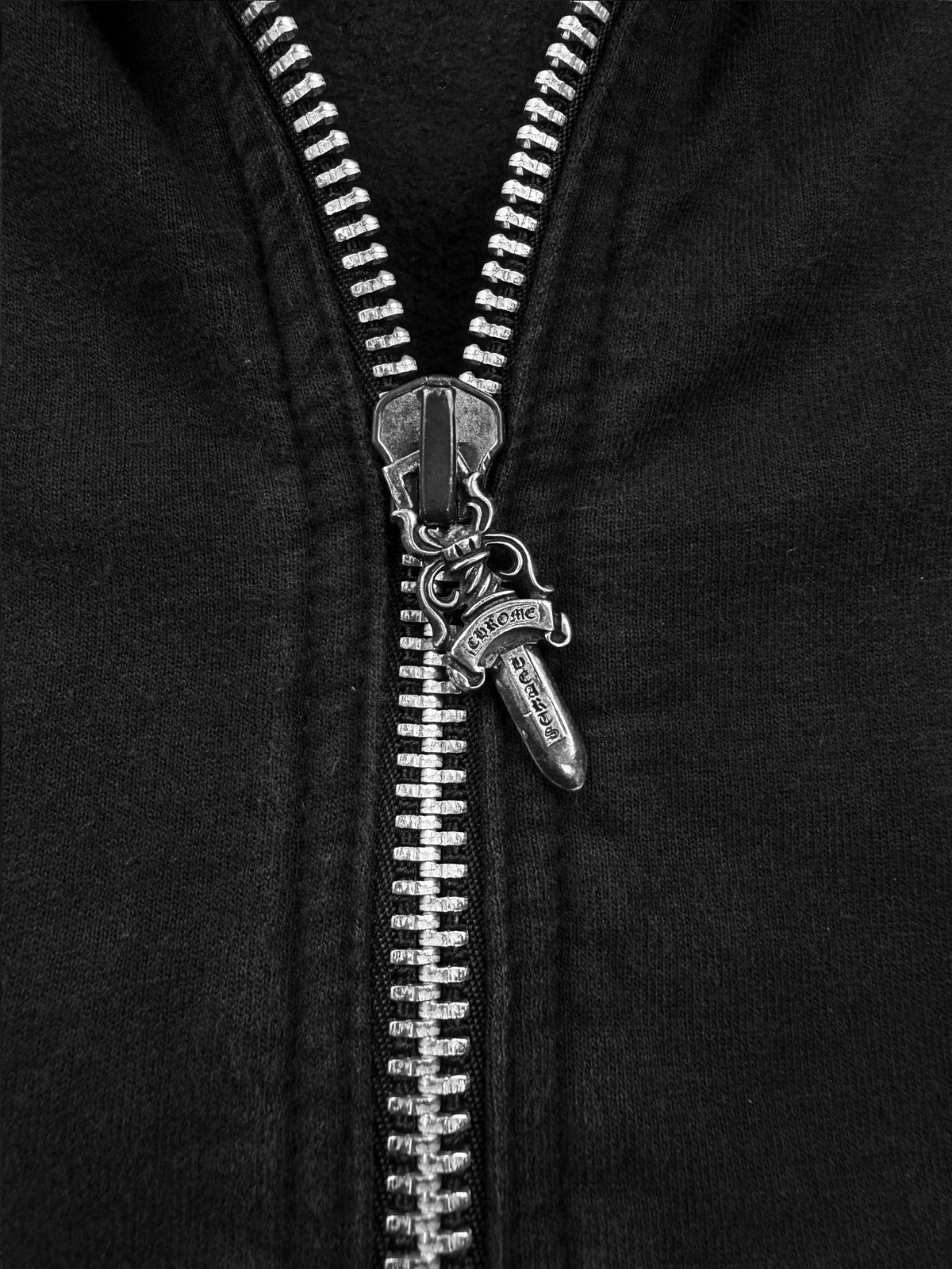 Chrome Hearts Floral Leather Patch Dagger Zip Black Hoodie