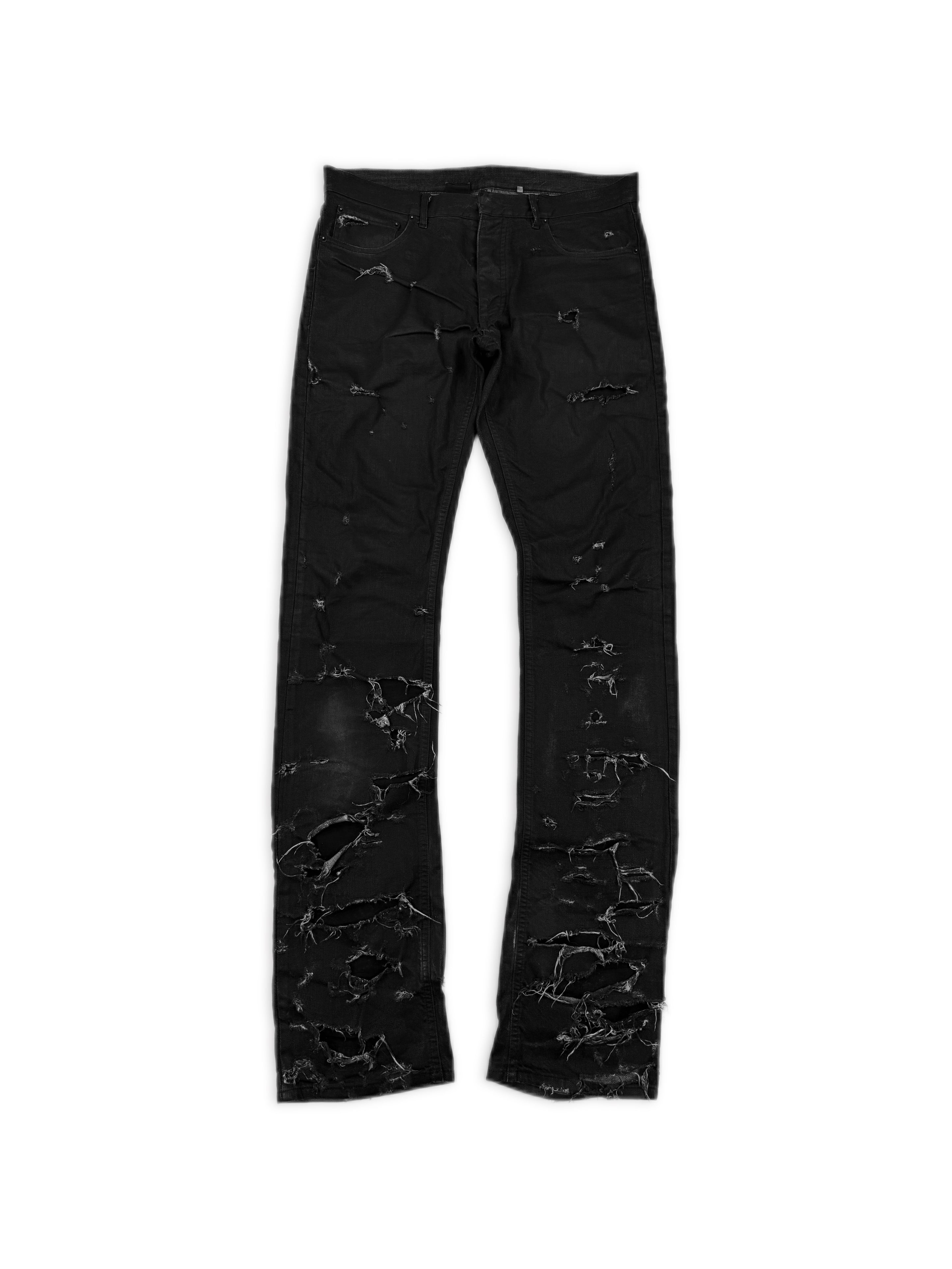 SS04 Dior Homme ‘Strip’ Unaltered Black Distressed Wax Denim Jeans