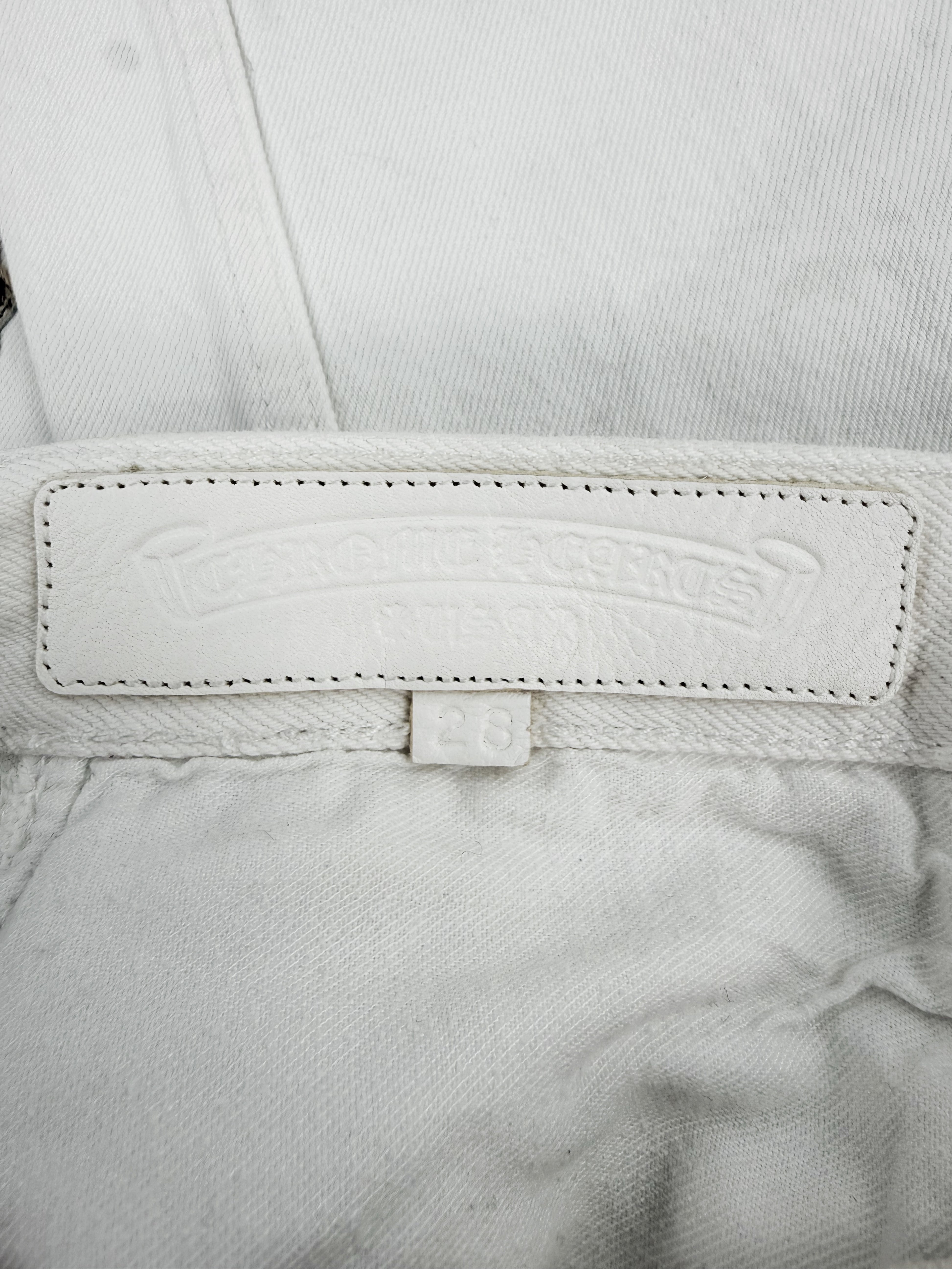 Chrome Hearts Levi’s 501 Cheetah Pony Hair Cross Patch White Denim Jeans