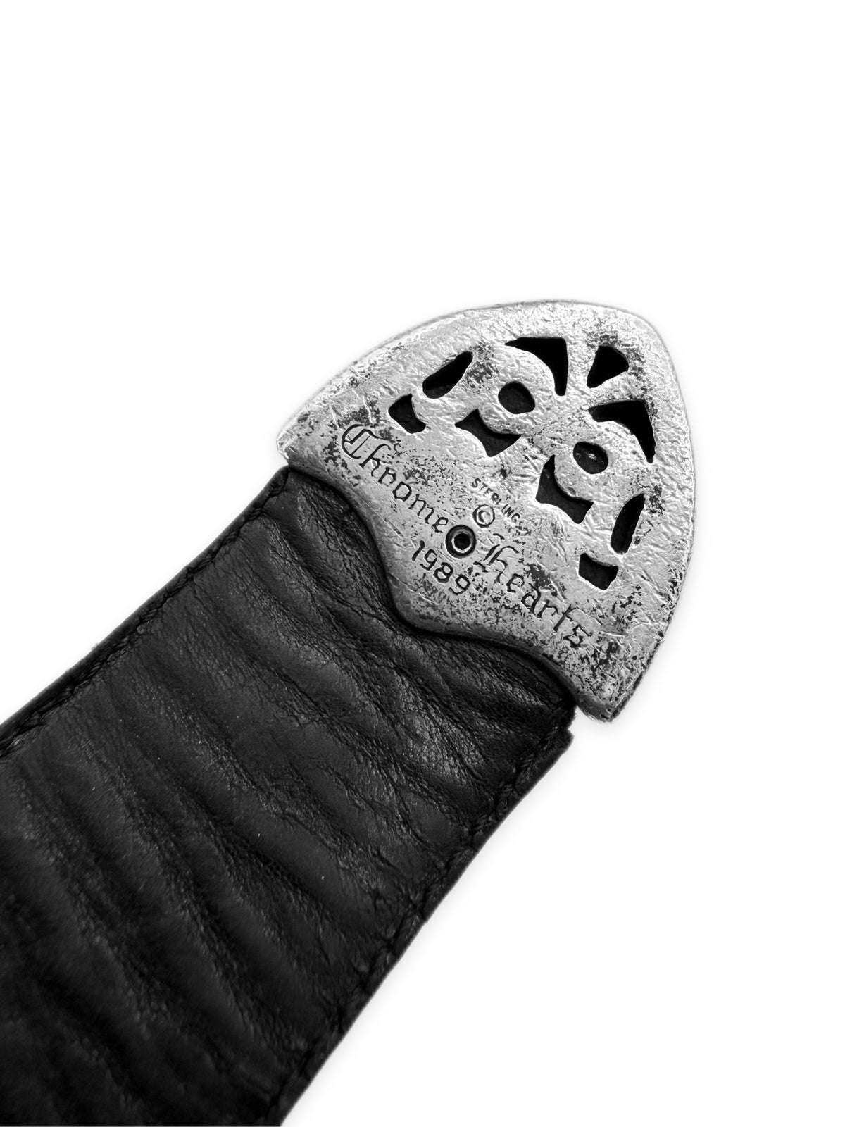Chrome Hearts 3 Piece Western .925 Silver Black Leather Belt