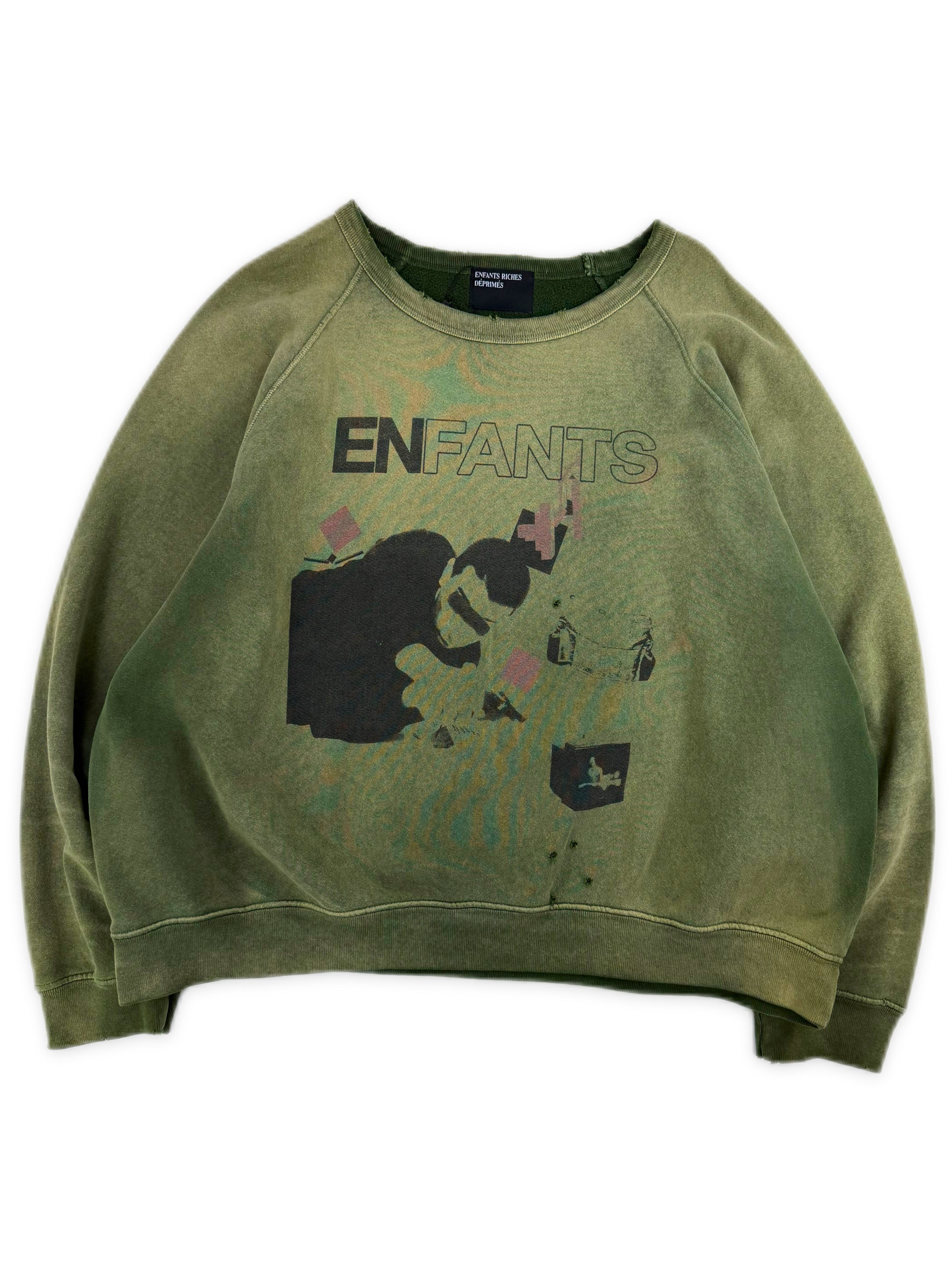 Enfants Riches Deprimes ‘My Death My Life’ Green Raglan Crewneck