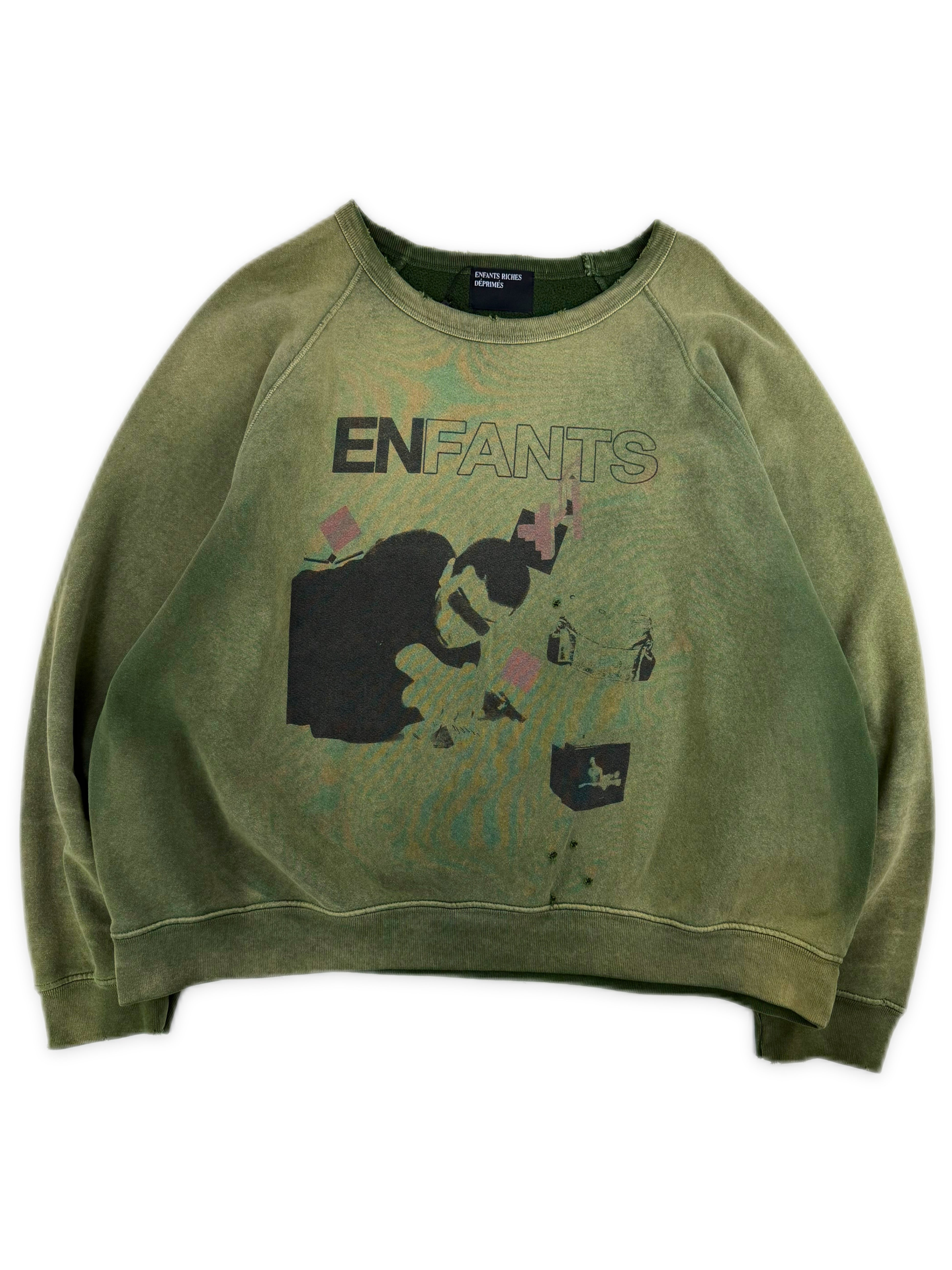 Enfants Riches Deprimes ‘My Death My Life’ Green Raglan Crewneck