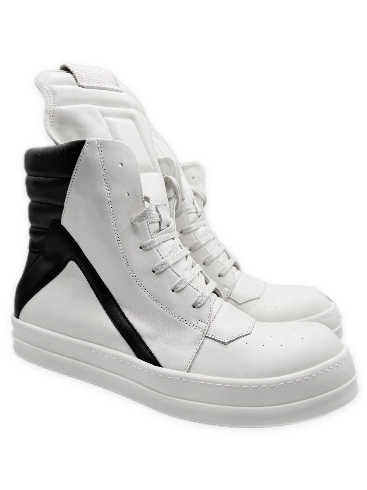 Rick Owens Geobasket White &amp; Black Leather Sneakers