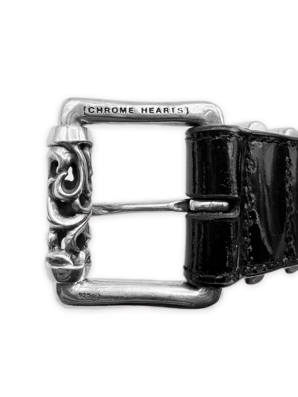 Chrome Hearts Patent Leather Pyramid Studded Black Roller Belt