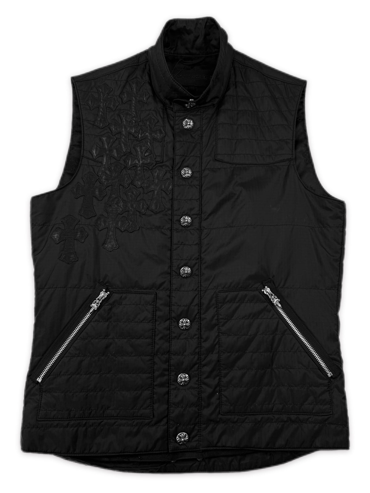 Chrome Hearts 12 Leather Cross Patch Flooded Black Nylon Vest