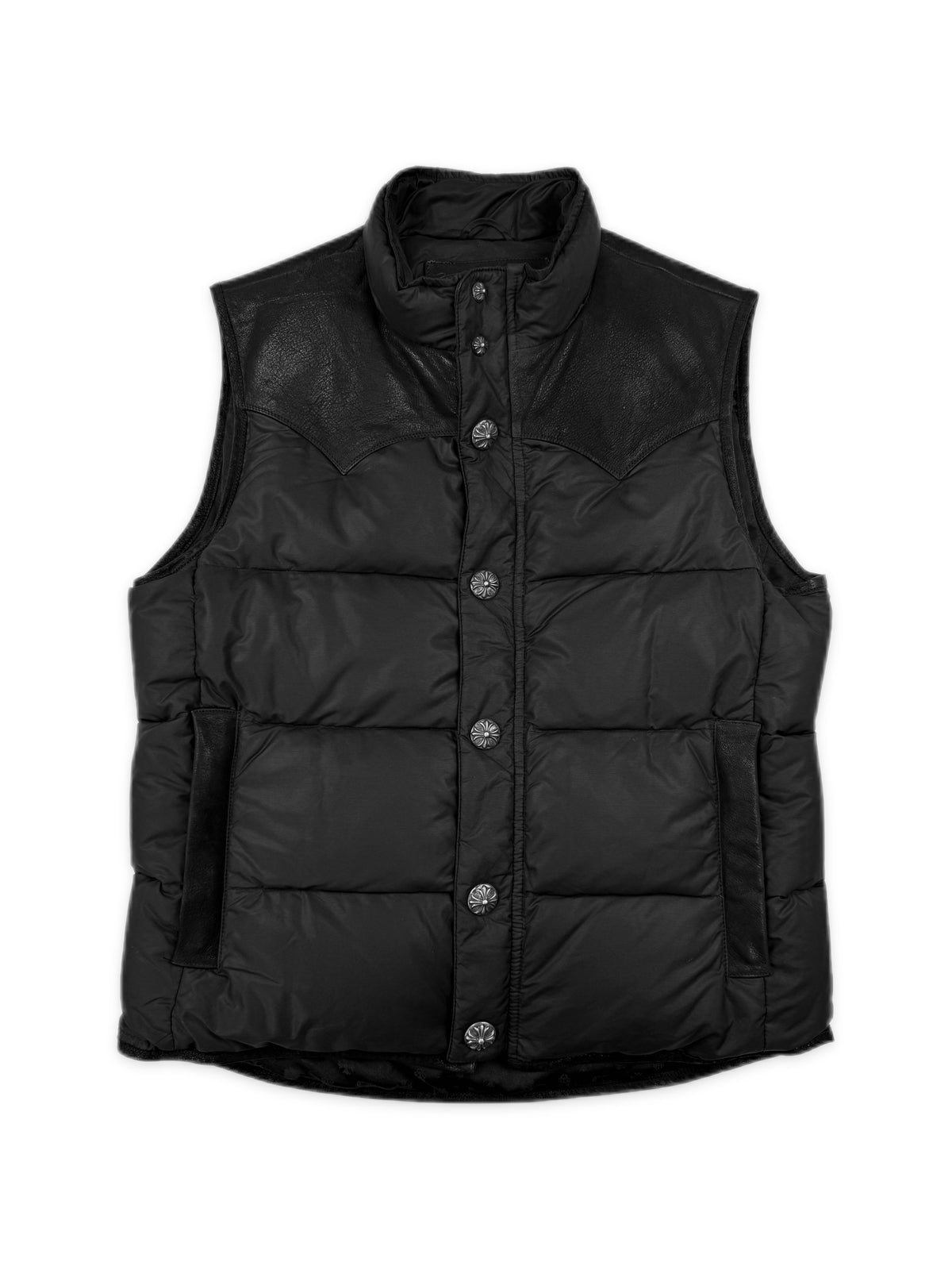 Chrome Hearts Fleur Nylon / Leather Dagger Zip Puffer Vest