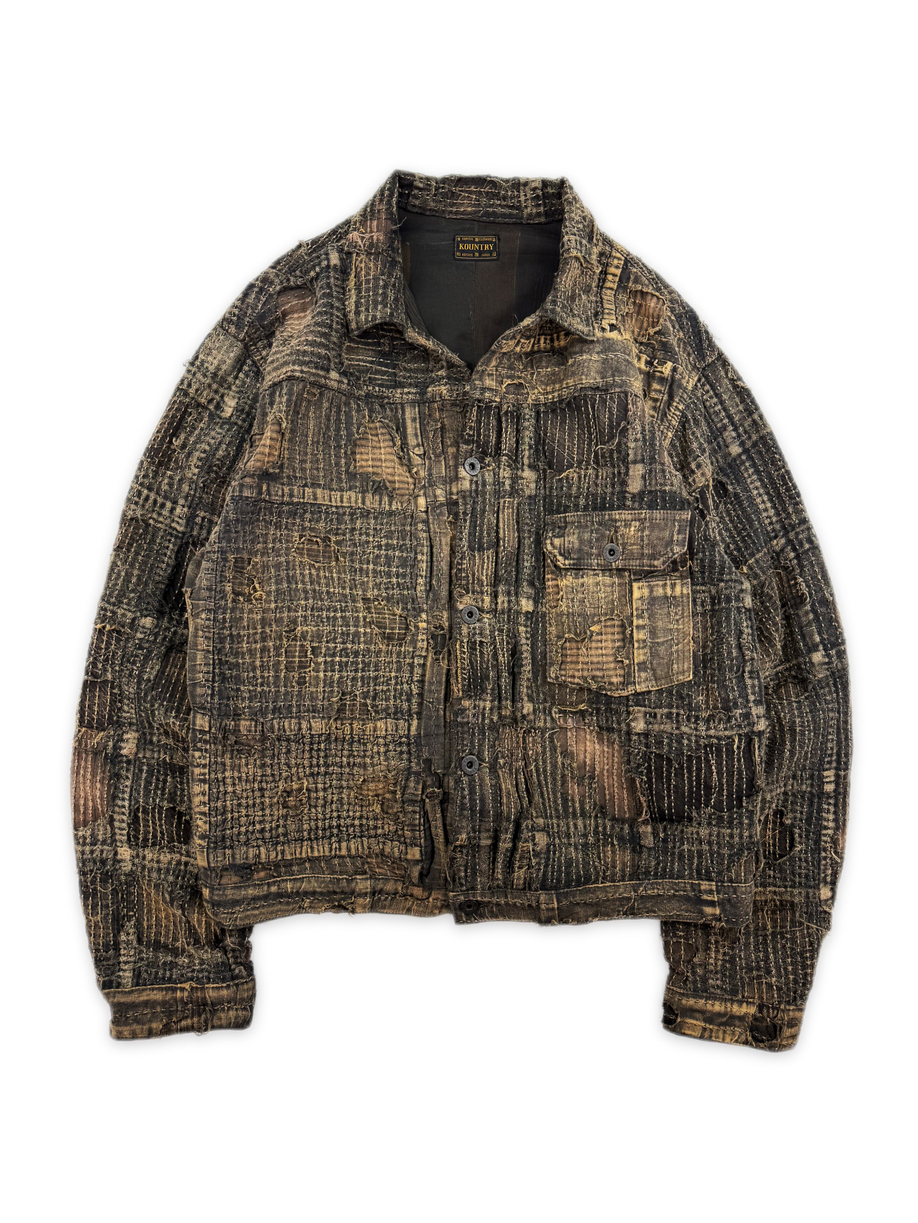 AW24 Kapital ‘Boro’ Stitch Brown Reworked Denim Trucker Jacket