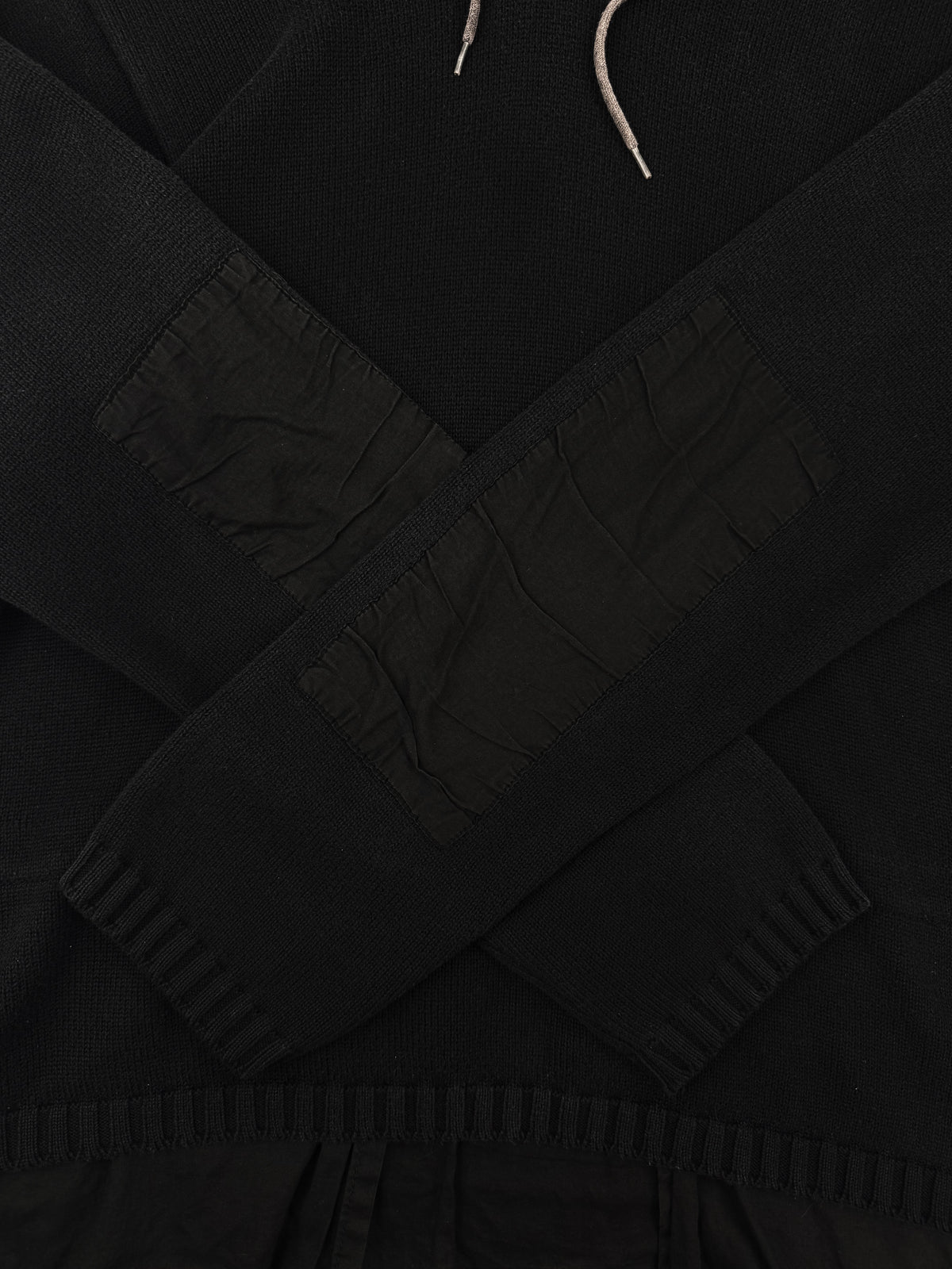 SS99 Helmut Lang Black Layered Patched Sleeve Hoodie