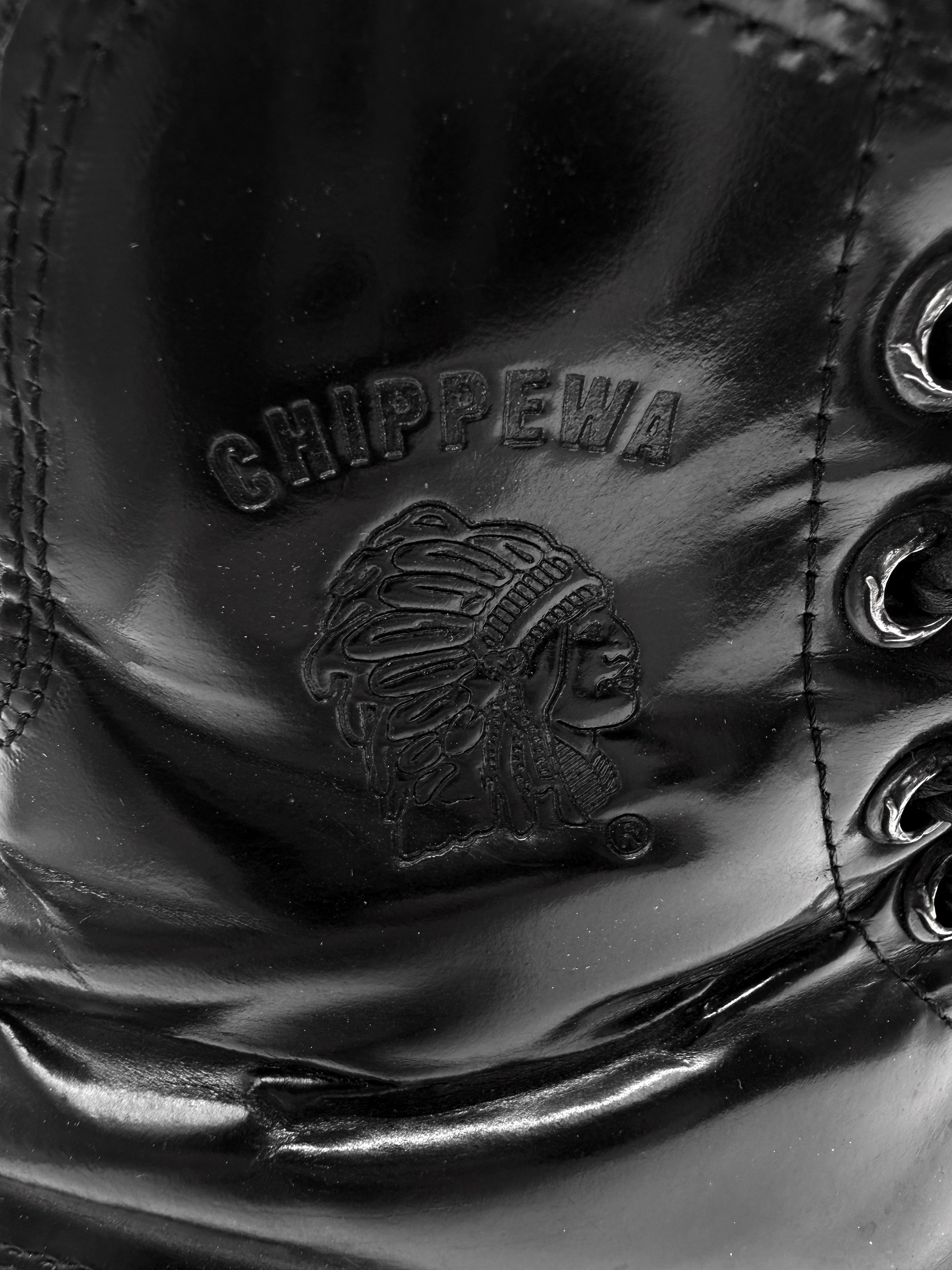 CHROME HEARTS X CHIPPEWA FIREMAN ZIP DAGGER PATENT LEATHER BOOTS