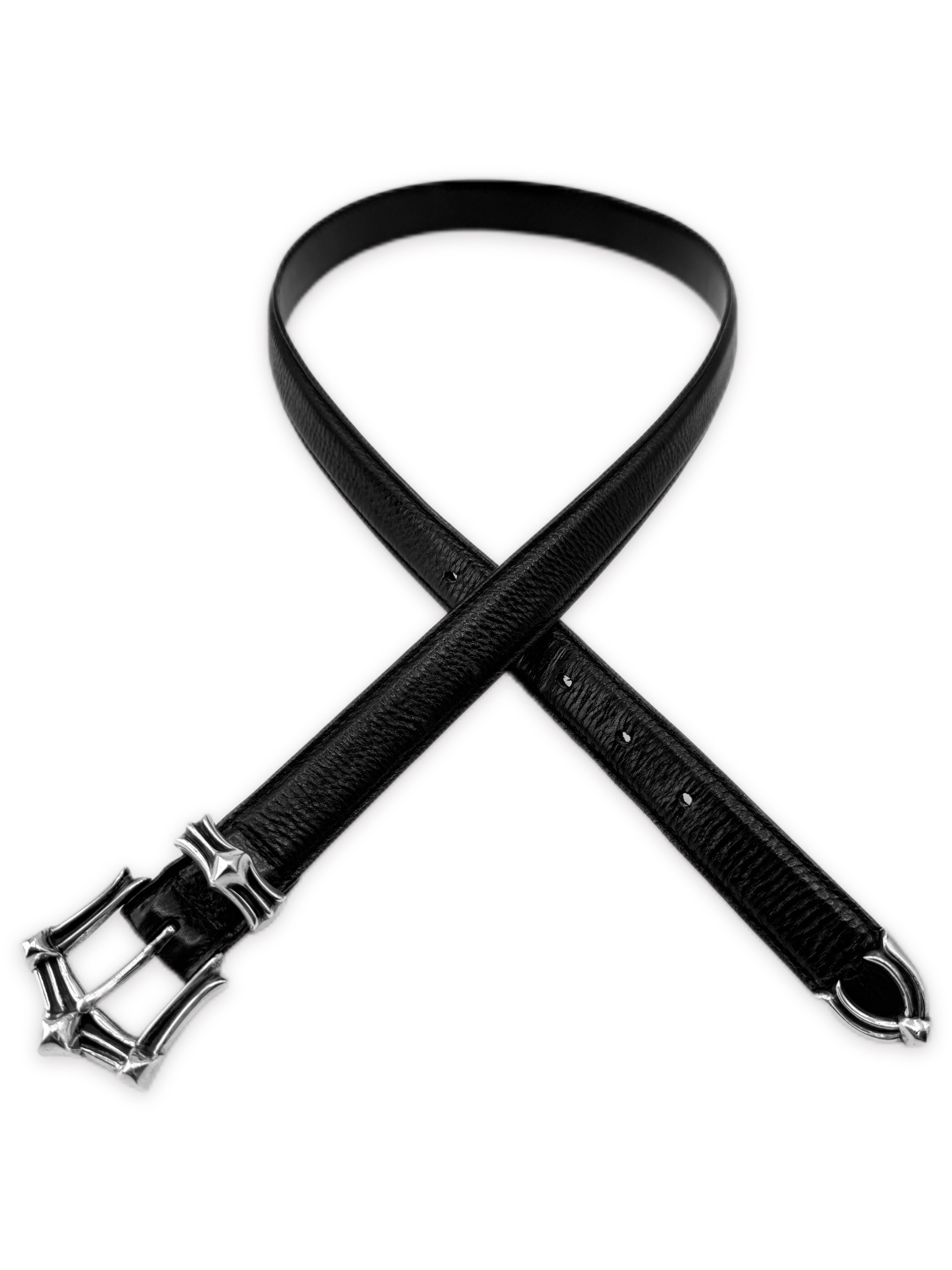 Chrome Hearts Waxed Punk 1 in Silver 3 Piece Leather Belt