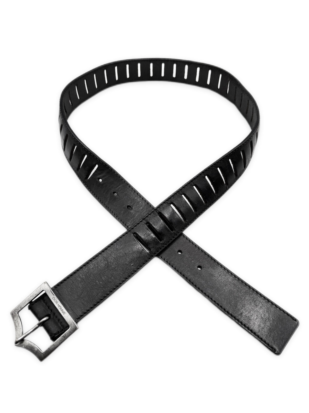 SS05 Dior Homme Cut Out D Buckle Black Leather Belt