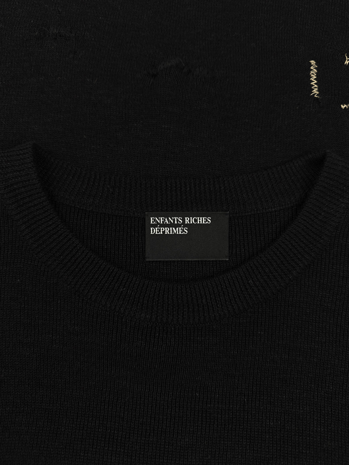 Enfants Riches Deprimes Striped Sleeve Knit Wool / Silk Distressed T-Shirt