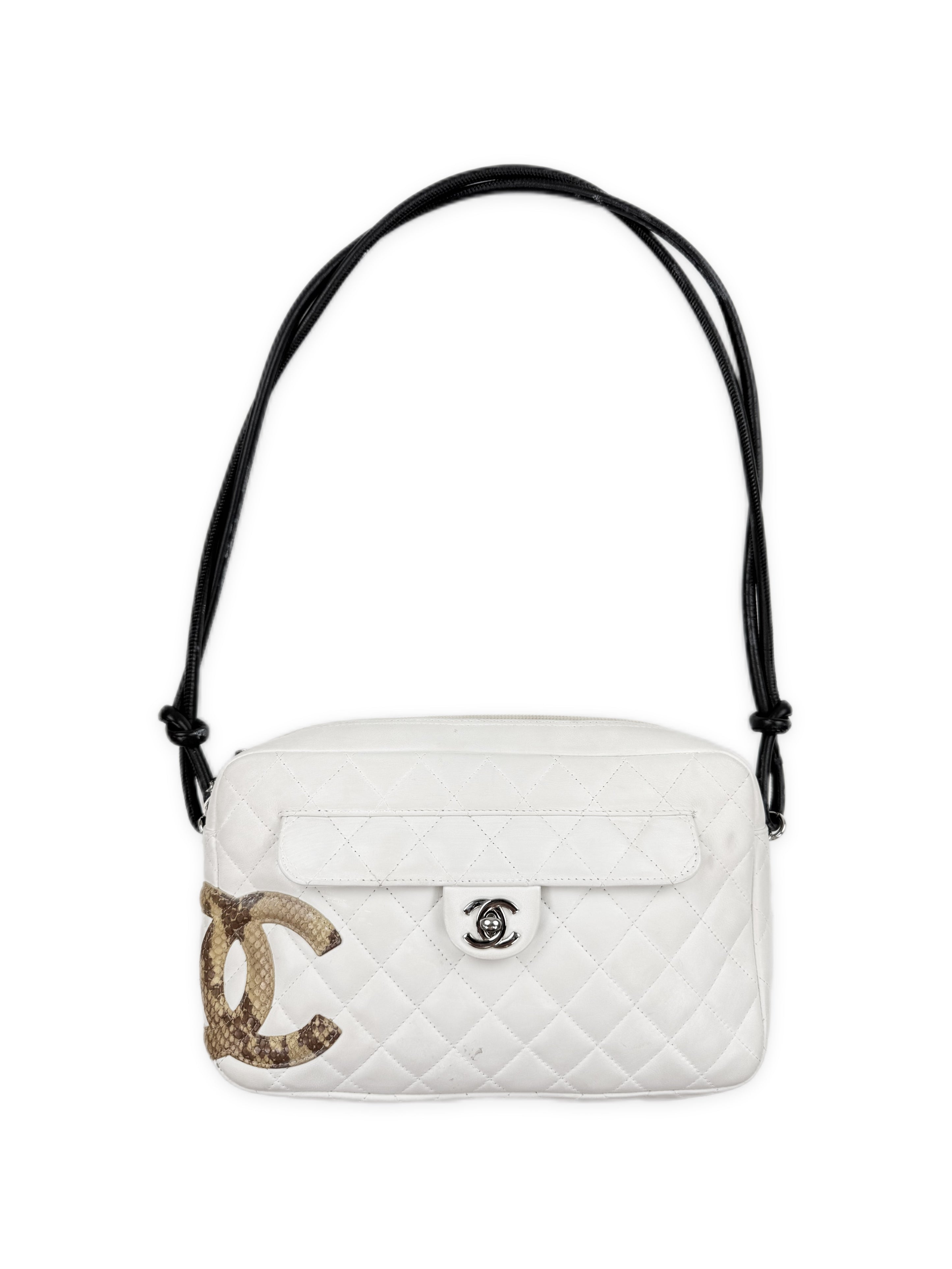 Chanel Python CC Logo Quilted Ligne Cambon Leather Bag