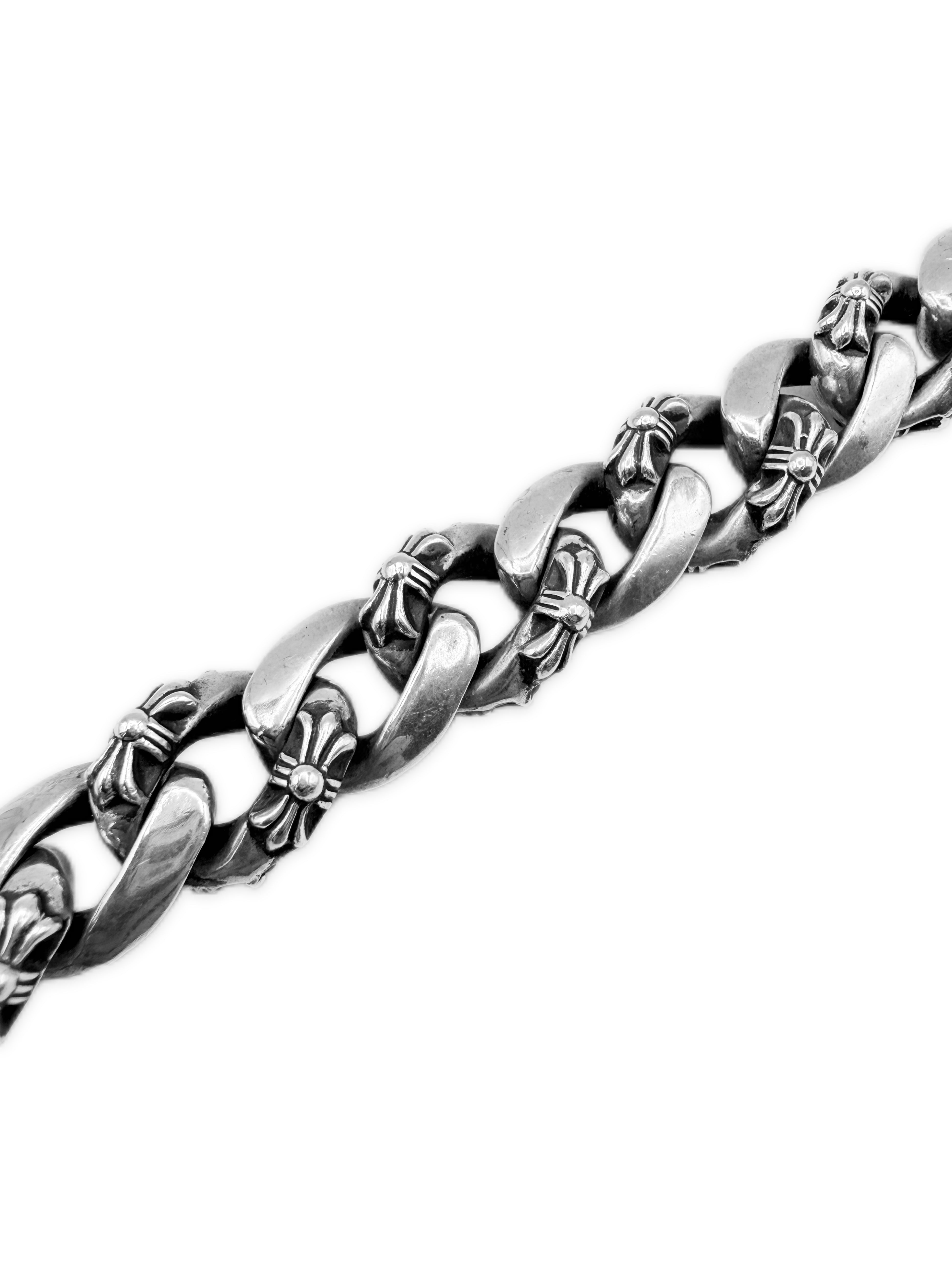 Chrome Hearts Floral ID 13 Cuban Link Silver Bracelet