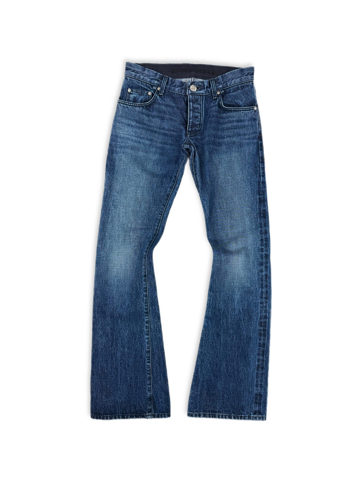 Chrome Hearts FU Cut Flared Leg Blue Wash .925 Silver Denim Jeans