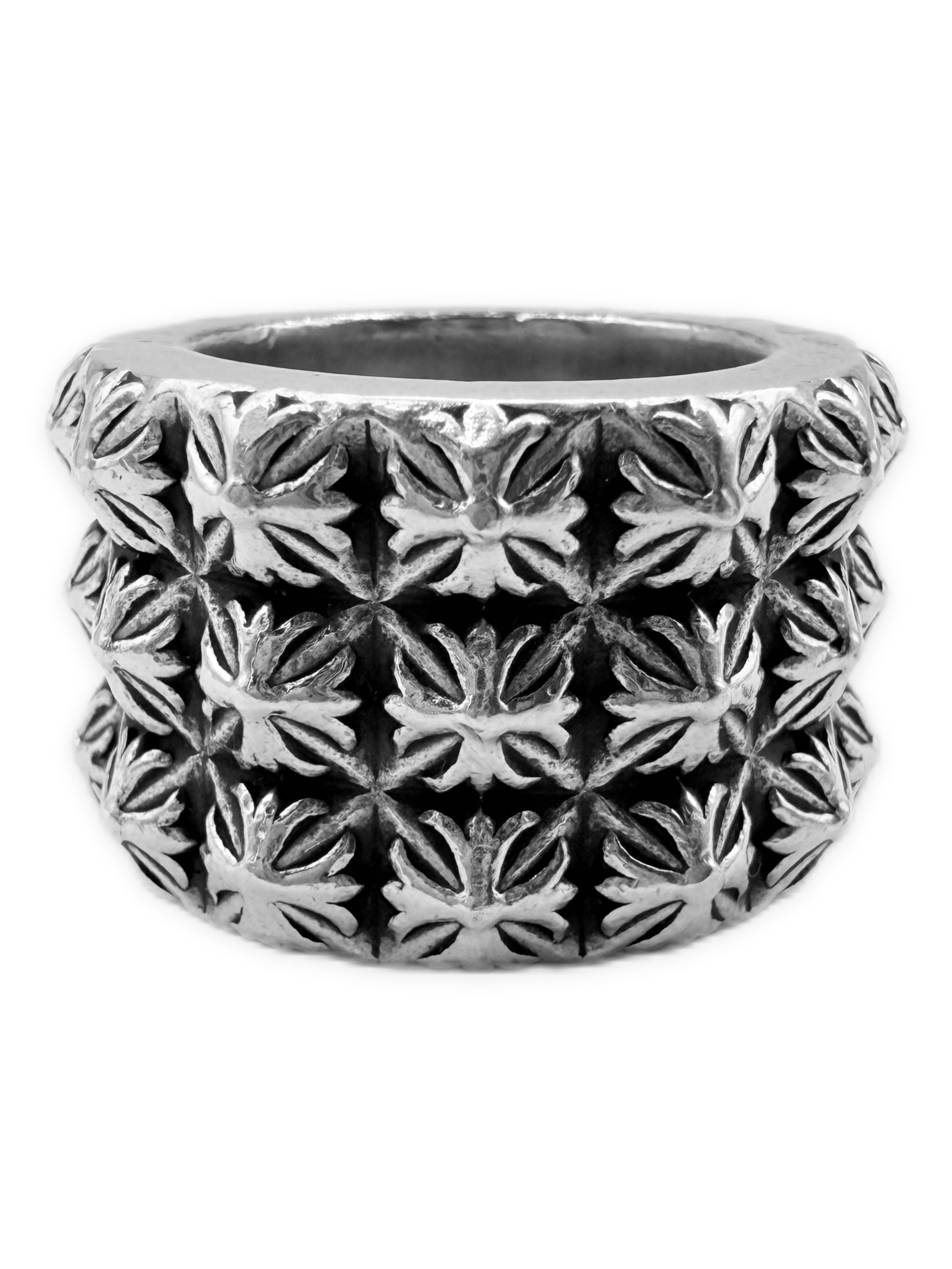 Chrome Hearts Triple Pete Punk Studded .925 Silver Ring