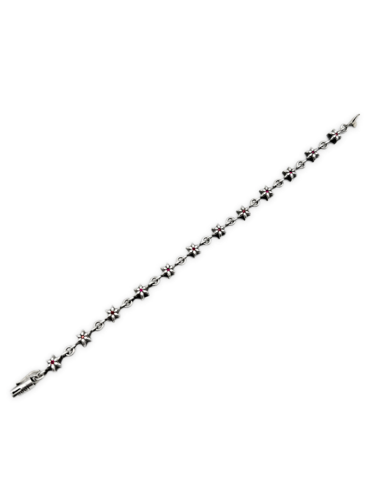Chrome Hearts Ruby Factory Set 6 Point Tiny Star 12 Link Silver Bracelet