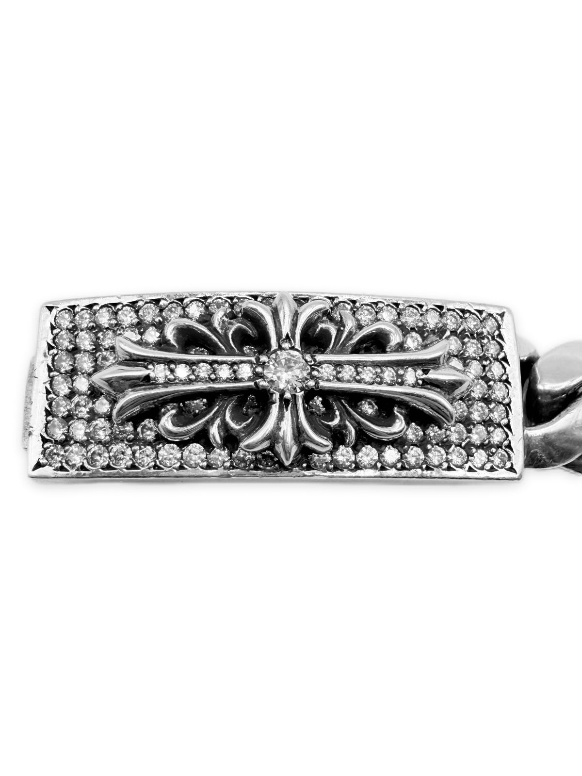 Chrome Hearts Diamond Pavé Factory Set Floral Cuban Link ID Bracelet